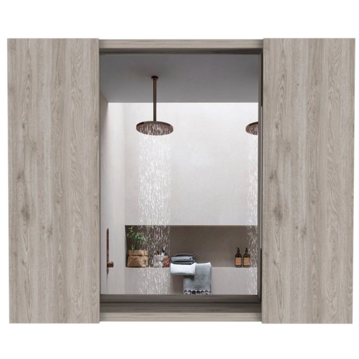 Tuhome Artemisa Medicine Cabinet, Two-Door Cabinet, Mirror, One External Shelf-Light Grey, For Bathroom