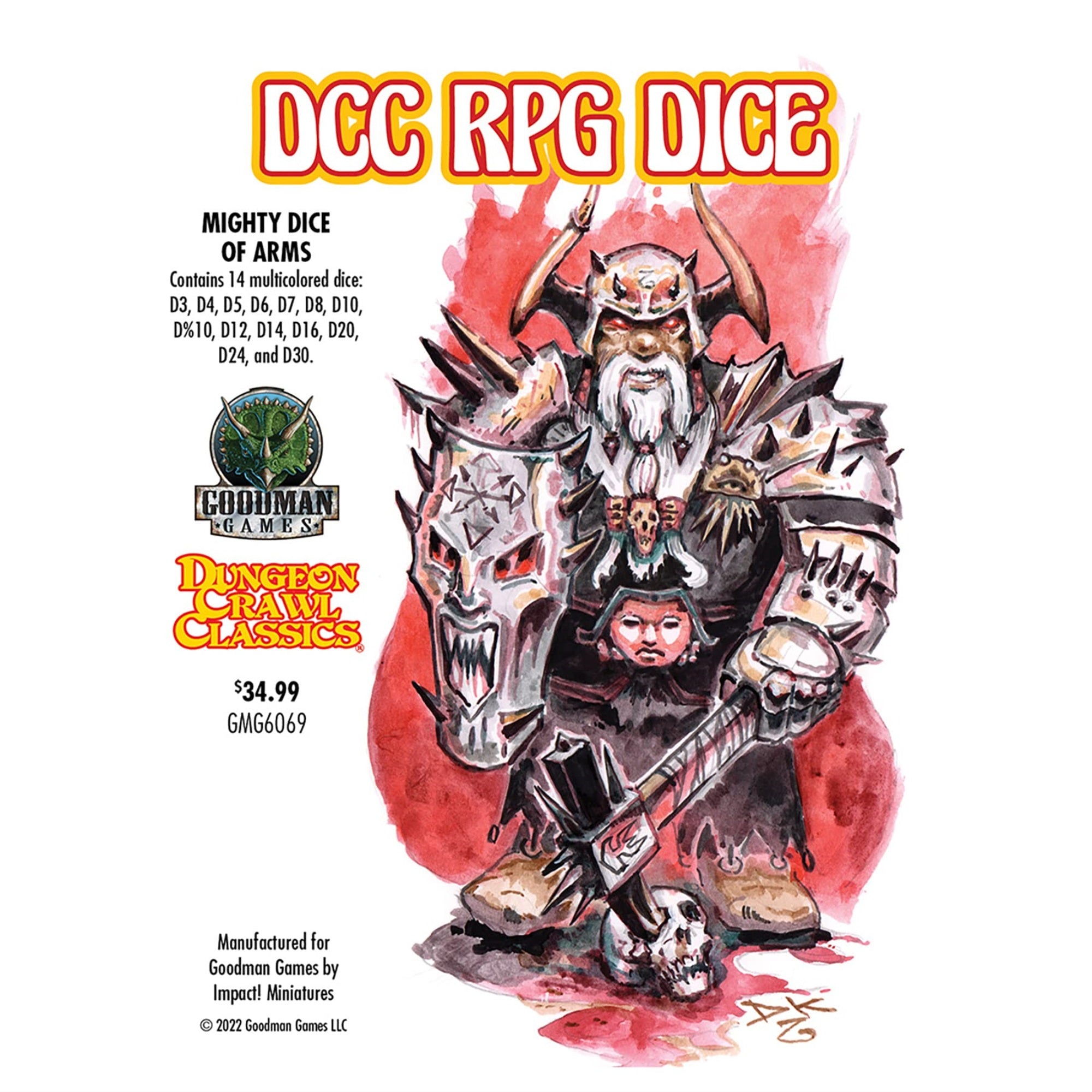 Dcc Dice: Mighty Dice Of Arms - 14 Piece Dice Set, Roleplaying Game, Dungeon Crawl Classics, Goodman Games, Multi-Colored Dice, Tabletop Gaming Accessory