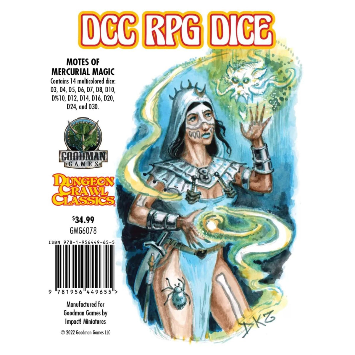 Dungeon Crawl Classics Dcc Dice: Motes Of Mercurial Magic - 14 Piece Dice Set, Roleplaying Game, Dungeon Crawl Classics, Goodman Games, Multi-Colored Dice, Tabletop Gaming Accessory