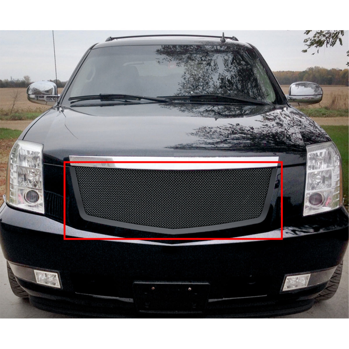 2007-2014 Cadillac Escalade Not Fit Platinum And Hybrid Models Stainless Steel Black Powder Coated Finish 1.8 Mm Wire Mesh Black Wire Mesh Grille