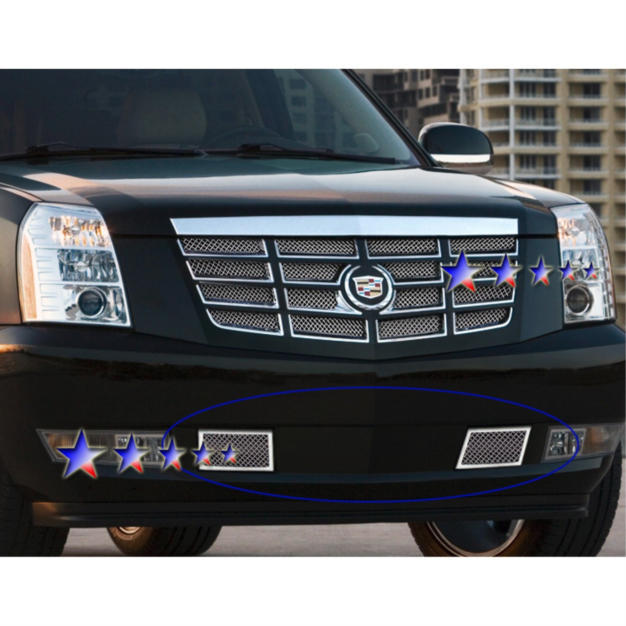 2007-2014 Cadillac Escalade Not Fit Esv Platinum And Hybrid Models Without Tow Hook Stainless Steel Polished Finish 1.8 Mm Wire Mesh Mesh Grille