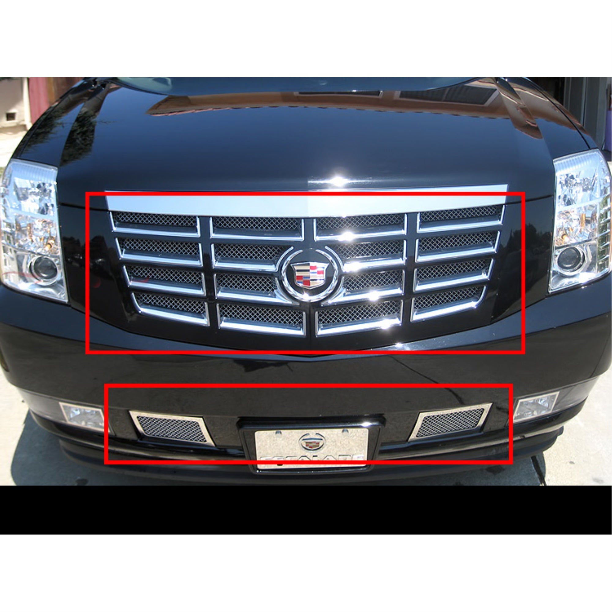 2007-2014 Cadillac Escalade Not Fit Esv/ Platinum/Hybrid Models Without Tow Hook Stainless Steel Polished Finish 1.8 Mm Wire Mesh Mesh Grille