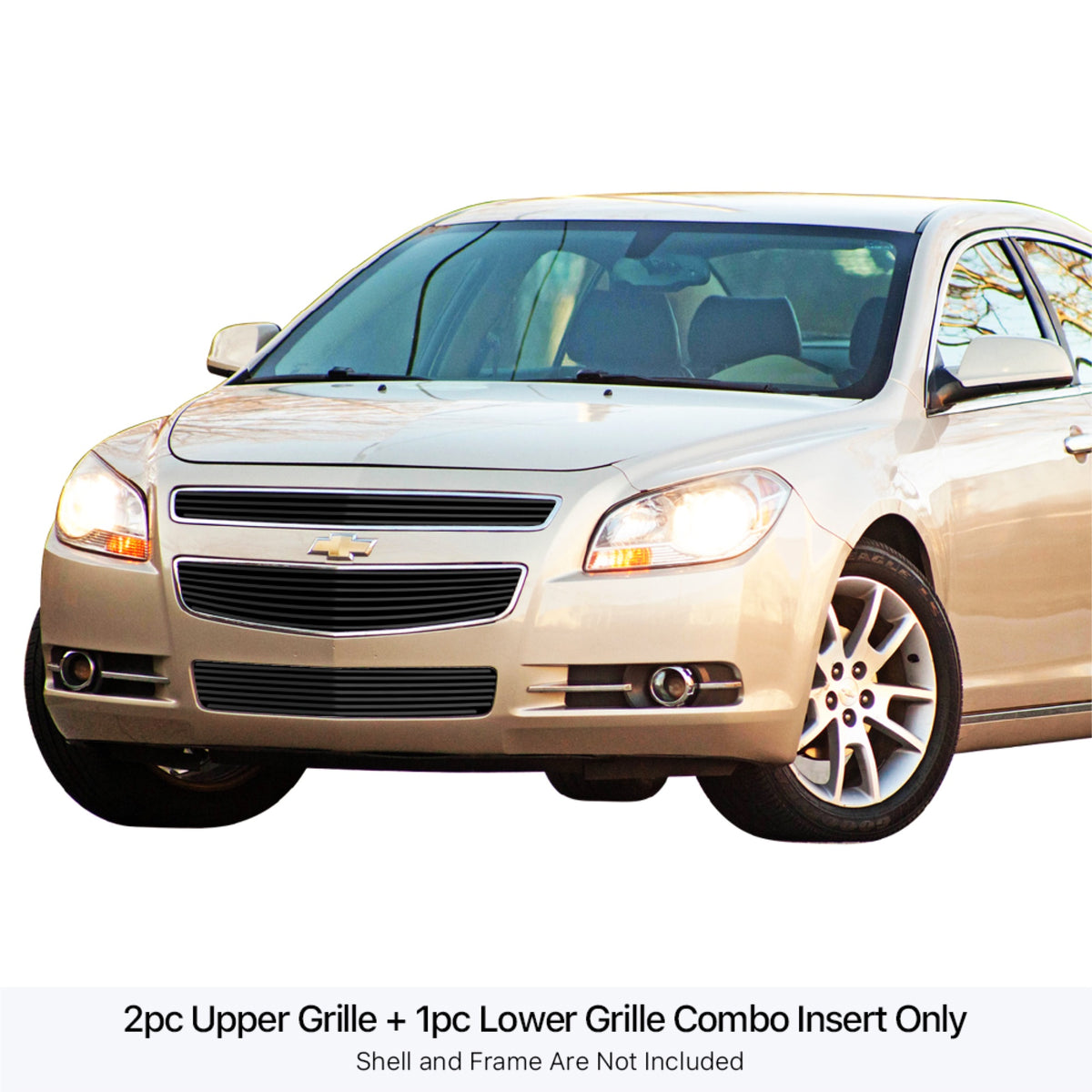 2008-2012 Chevy Malibu Stainless Steel Black Powder Coated Finish Horizontal Billet Black Stainless Steel Billet Grille