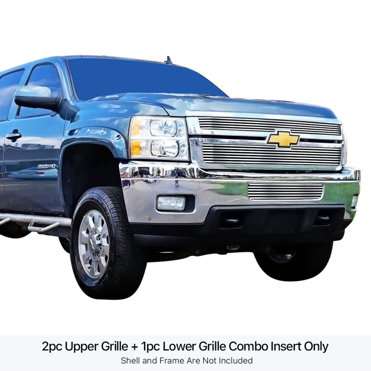 2011-2014 Chevy Silverado 2500 Hd /2011-2014 Chevy Silverado 3500 Hd 304 Stainless Steel Polished Finish 8X6 Horizontal Billet Stainless Steel Billet Grille