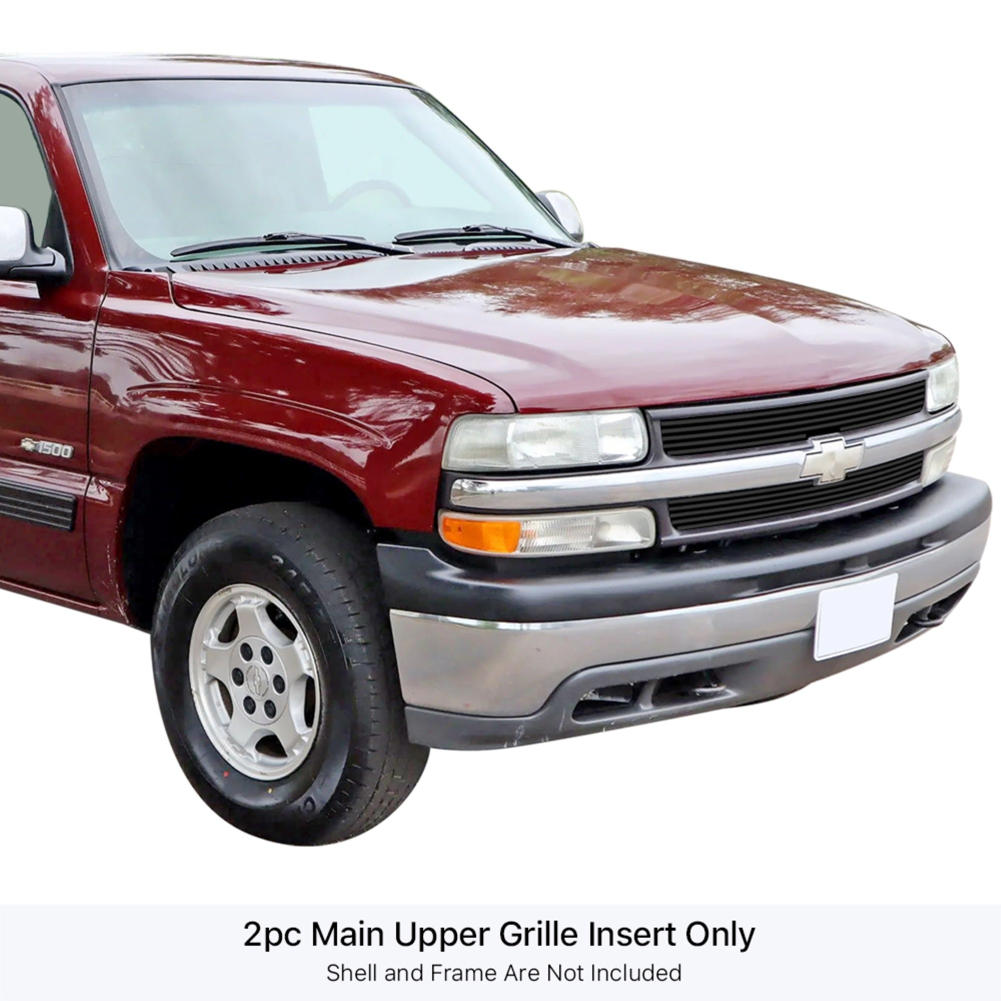 1999-2002 Chevy Silverado 1500/1500 Hd/2500 /2000-2006 Chevy Suburban /2000-2006 Chevy Tahoe /1999-2000 Chevy Silverado 2500 Hd/3500 Stainless Steel Black Powder Coated Finish 8X6 Horizontal Billet Black Stainless Steel Billet Grille