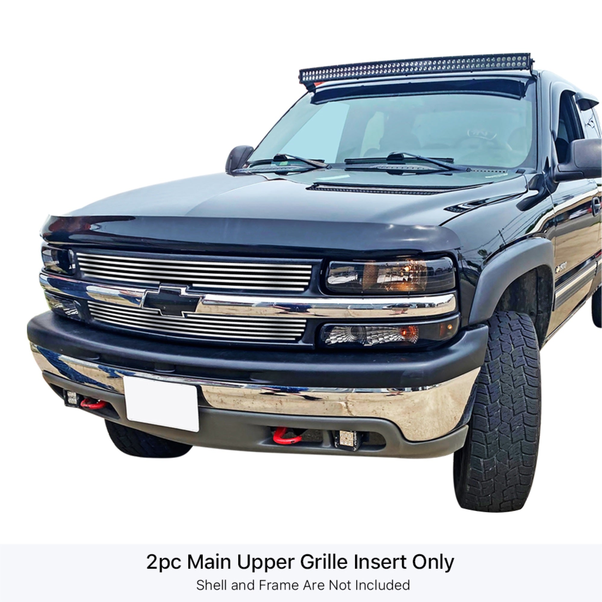 1999-2002 Chevy Silverado 1500/1500 Hd/2500 /2000-2006 Chevy Suburban /2000-2006 Chevy Tahoe /1999-2000 Chevy Silverado 2500 Hd/3500 304 Stainless Steel Polished Finish 8X6 Horizontal Billet Stainless Steel Billet Grille