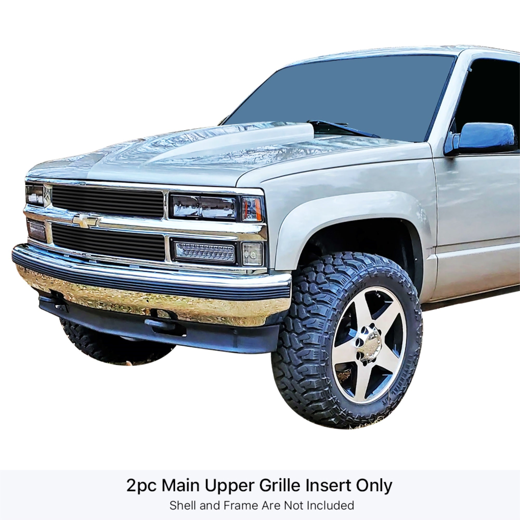 1994-1999 Chevy Blazer Not For S-10/1994-1999 Chevy C/K Pickup Not For C2500 Single Light/1994-1999 Chevy Suburban /1994-1999 Chevy Tahoe Stainless Steel Black Powder Coated Finish 8X6 Horizontal Billet Black Stainless Steel Billet Grille