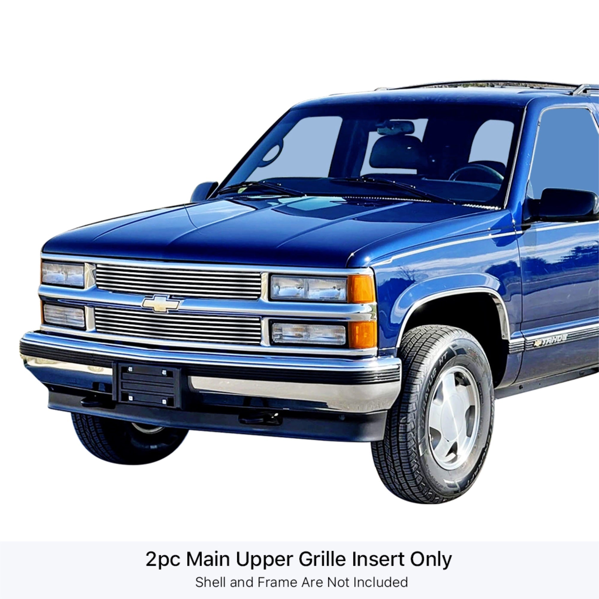 1994-1999 Chevy Blazer Not For S-10/1994-1999 Chevy C/K Pickup Not For C2500 Single Light/1994-1999 Chevy Suburban /1994-1999 Chevy Tahoe 304 Stainless Steel Polished Finish 8X6 Horizontal Billet Stainless Steel Billet Grille