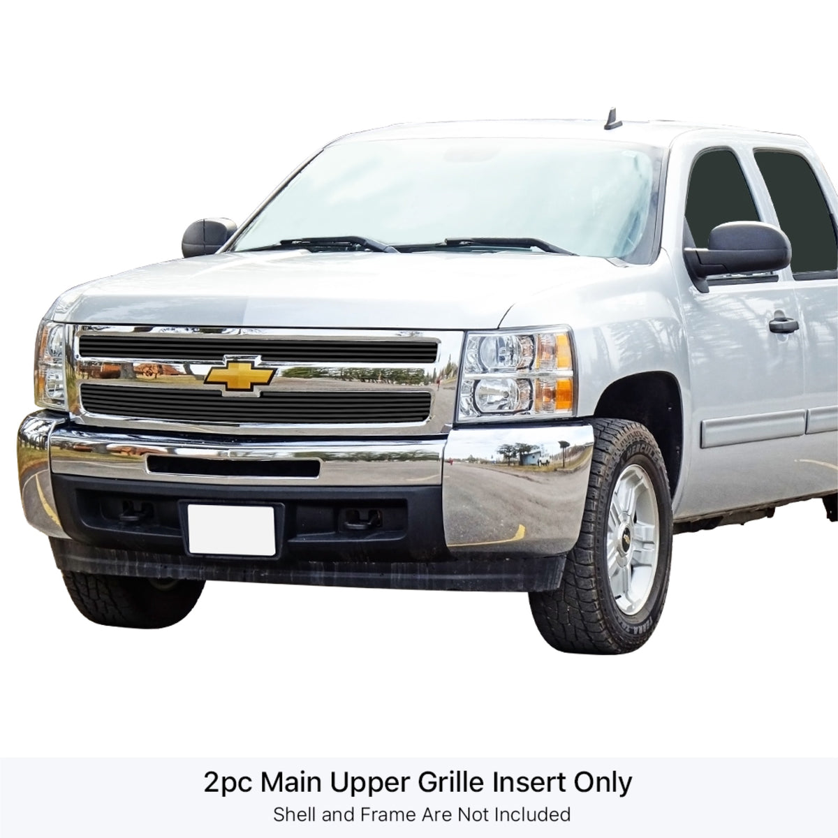 2007-2013 Chevy Silverado 1500 Only For Models With Logo Height Exceeding Center Bar Stainless Steel Black Powder Coated Finish Horizontal Billet Black Stainless Steel Billet Grille