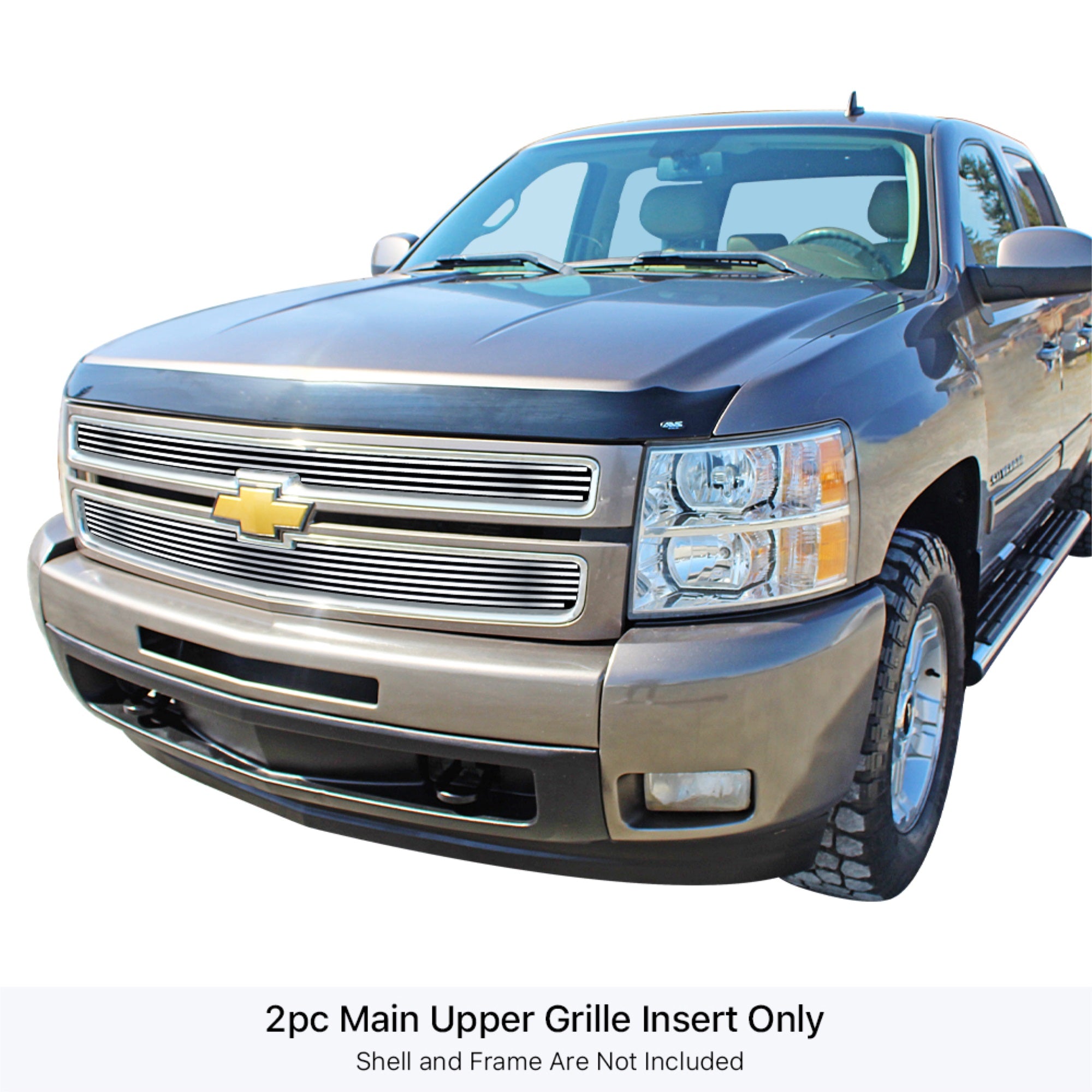 2007-2013 Chevy Silverado 1500 Only For Models With Logo Height Exceeding Center Bar 304 Stainless Steel Polished Finish 8X6 Horizontal Billet Stainless Steel Billet Grille
