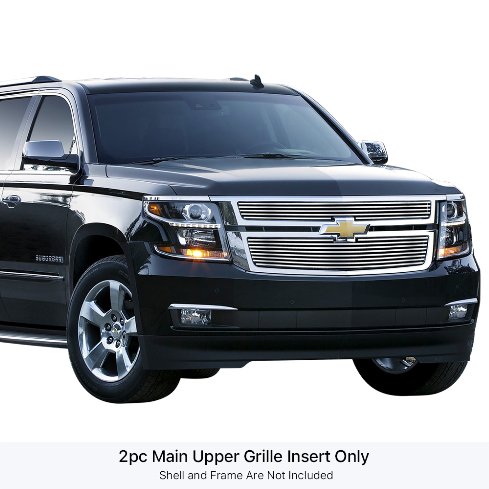 2015-2020 Chevy Suburban (For Both Honeycomb Style And Bar Style)/2015-2020 Chevy Tahoe (For Both Honeycomb Style And Bar Style) 304 Stainless Steel Polished Finish 8X6 Horizontal Billet Stainless Steel Billet Grille
