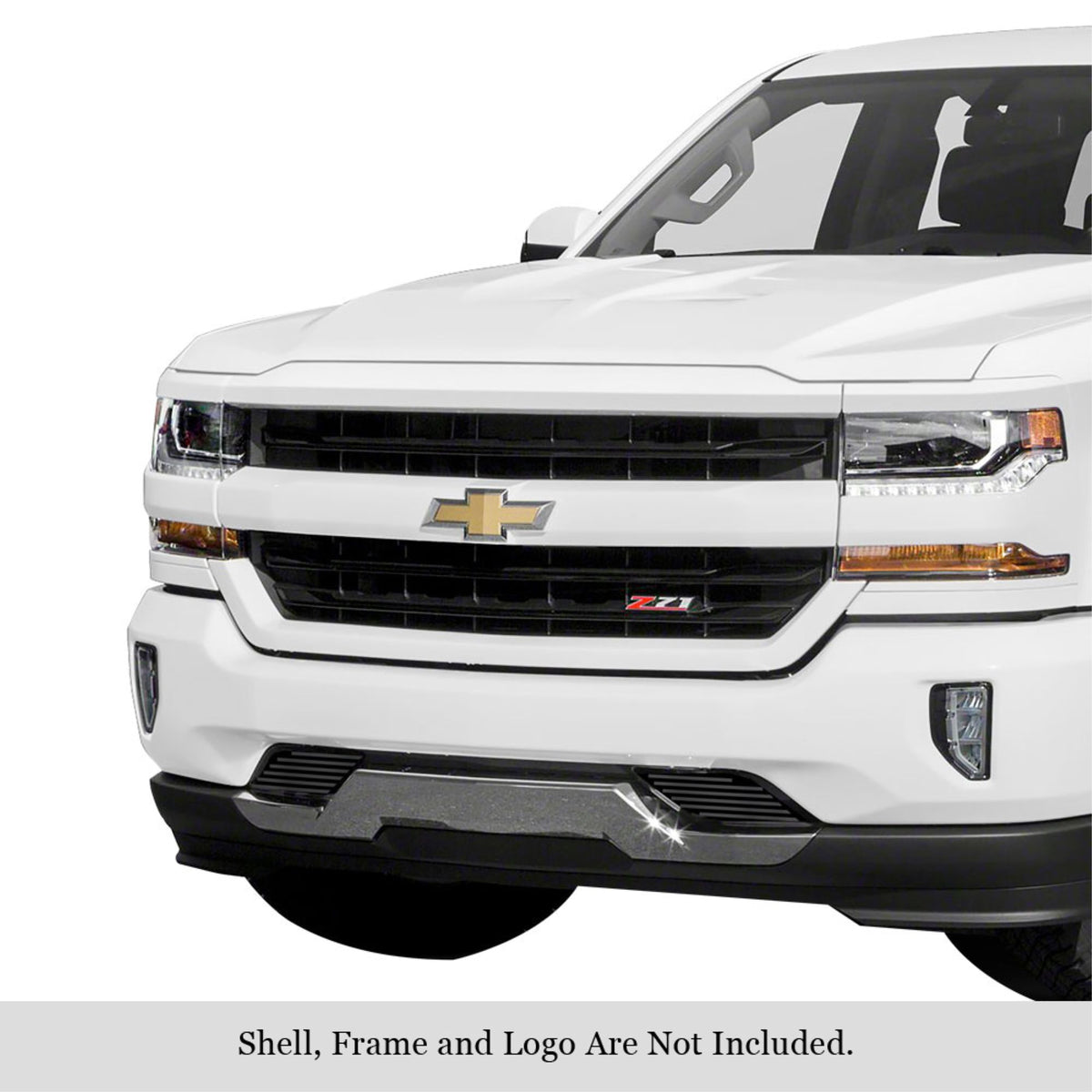 2016-2018 Chevy Silverado 1500 (Incl. 2019 Silverado 1500 Ld) Without Tow Hook Stainless Steel Black Powder Coated Finish 8X6 Horizontal Billet Black Stainless Steel Billet Grille