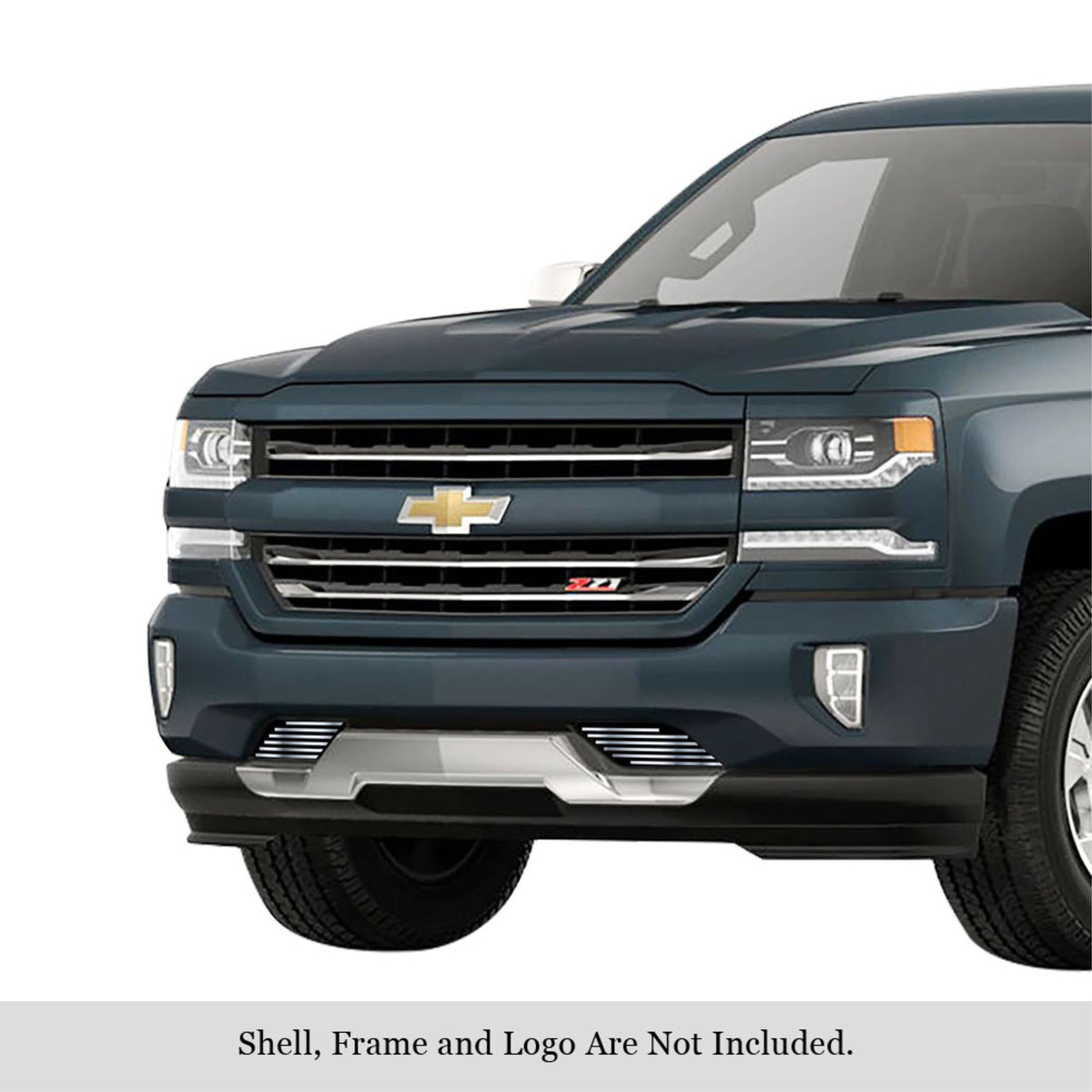 2016-2018 Chevy Silverado 1500 (Incl. 2019 Silverado 1500 Ld) Without Tow Hook 304 Stainless Steel Polished Finish 8X6 Horizontal Billet Stainless Steel Billet Grille