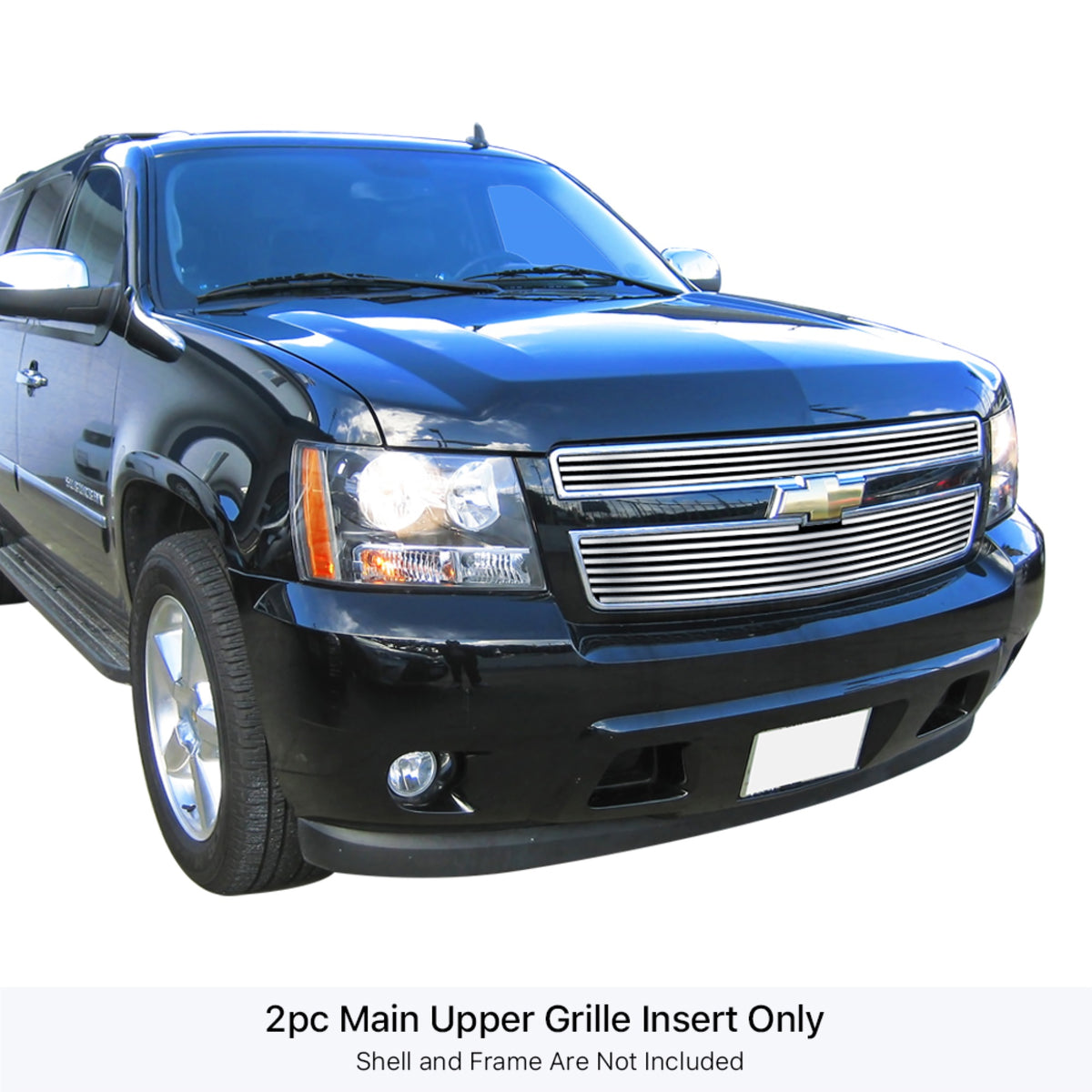 2007-2014 Chevy Avalanche /2007-2014 Chevy Suburban /2007-2014 Chevy Tahoe Not For Hybrid 304 Stainless Steel Polished Finish 8X6 Horizontal Billet Stainless Steel Billet Grille