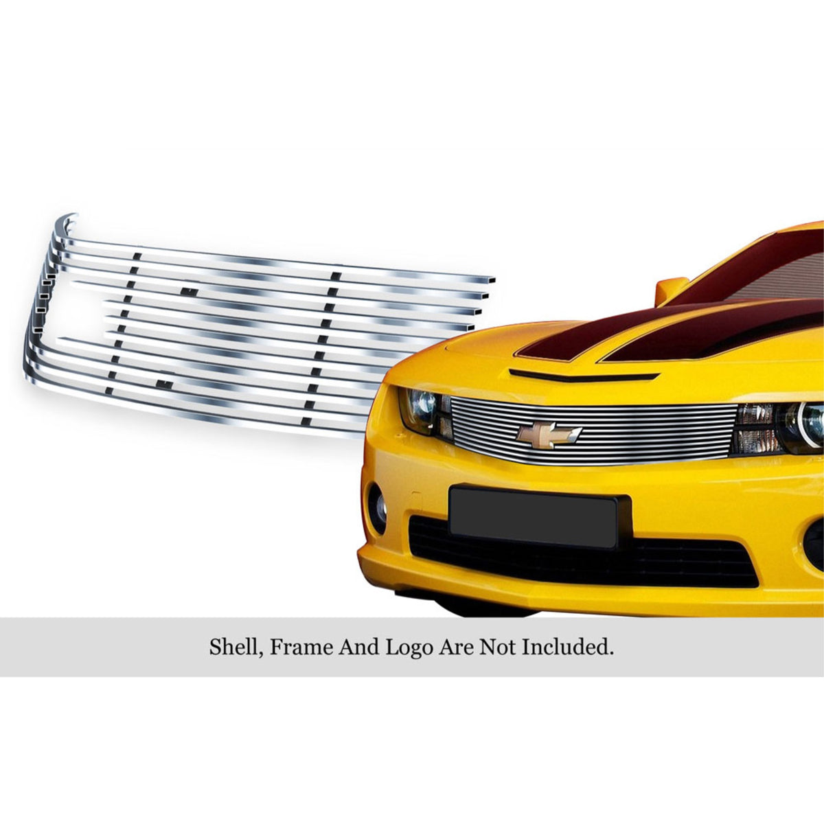 2010-2013 Chevy Camaro Short With Logo Show Not For Zl1 Model Stainless Steel Silver Hairline Finish Finish Horizontal Billet Stainless Steel Billet Grille