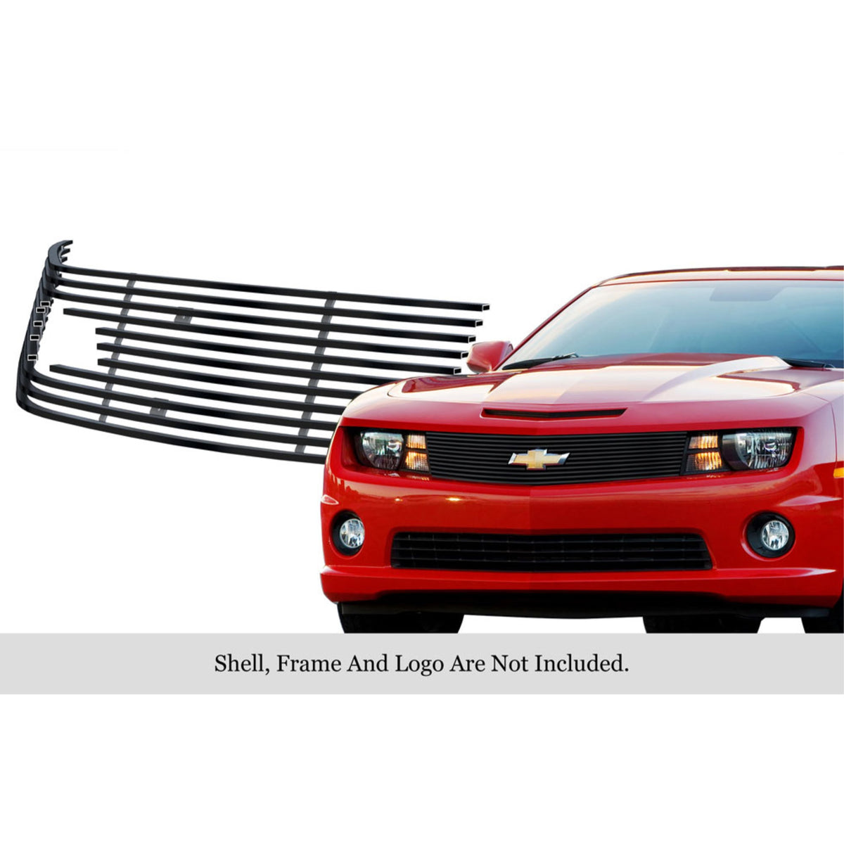 2010-2013 Chevy Camaro Short With Logo Show Not For Zl1 Model Stainless Steel Black Powder Coated Finish Horizontal Billet Black Stainless Steel Billet Grille