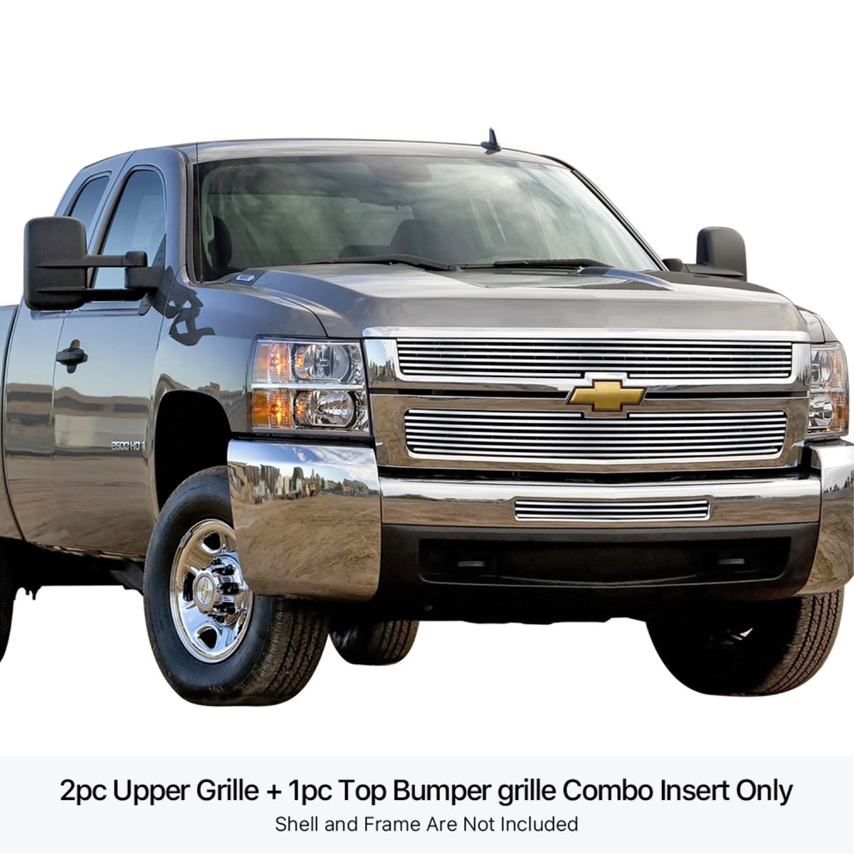 2007-2010 Chevy Silverado 2500 Hd /2007-2010 Chevy Silverado 3500 Hd Stainless Steel Polished Finish 8X6 Horizontal Billet Stainless Steel Billet Grille