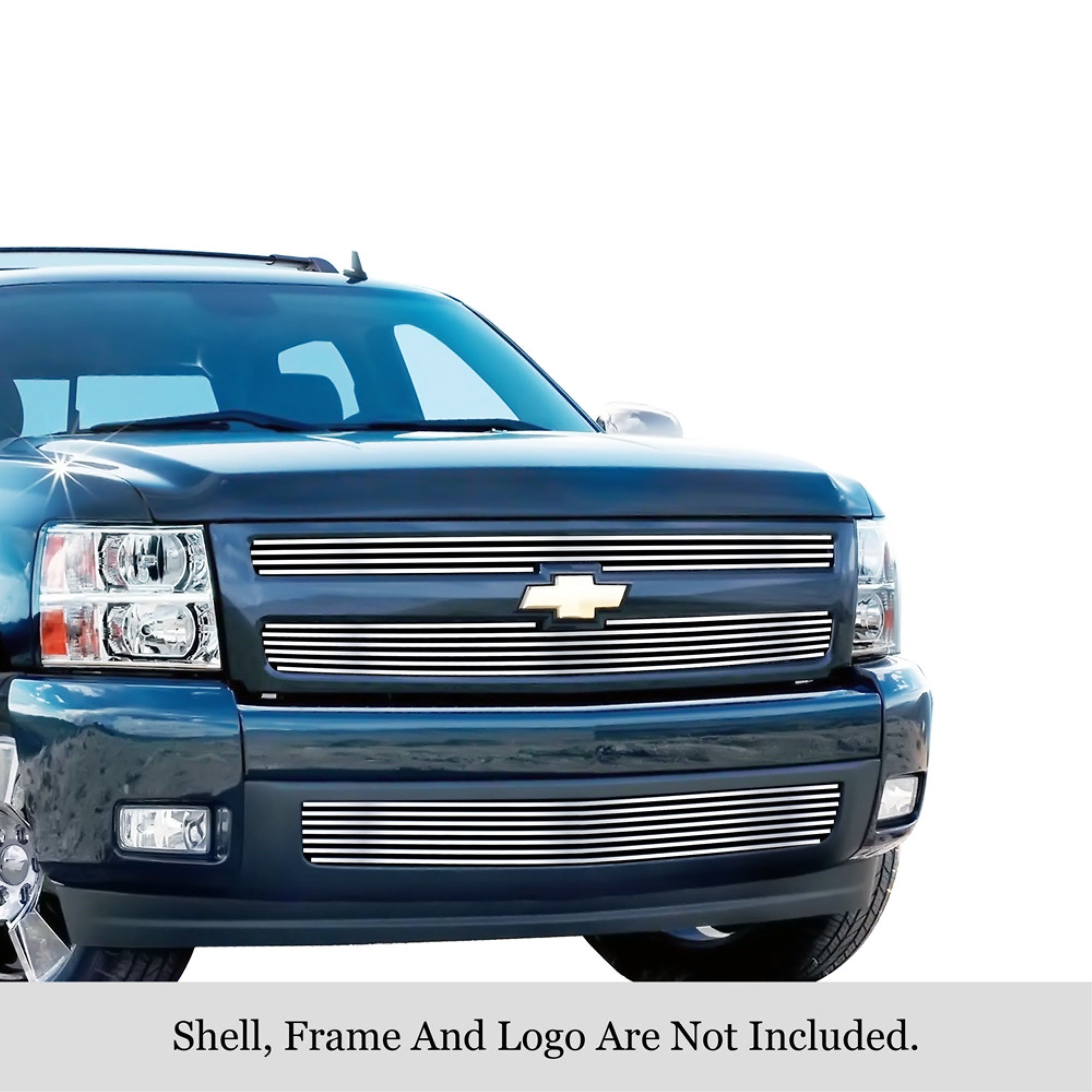 2007-2013 Chevy Silverado 1500 Only For Models With Logo Height Exceeding Center Bar 304 Stainless Steel Polished Finish 8X6 Horizontal Billet Stainless Steel Billet Grille
