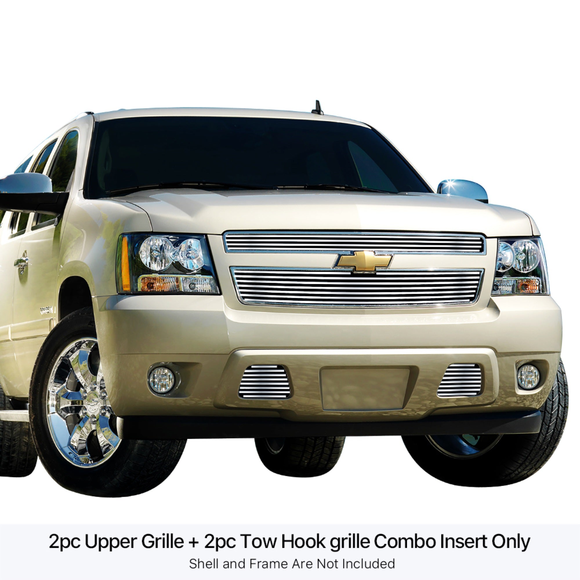 2007-2014 Chevy Avalanche /2007-2014 Chevy Suburban /2007-2014 Chevy Tahoe Not For Hybrid 304 Stainless Steel Polished Finish 8X6 Horizontal Billet Stainless Steel Billet Grille