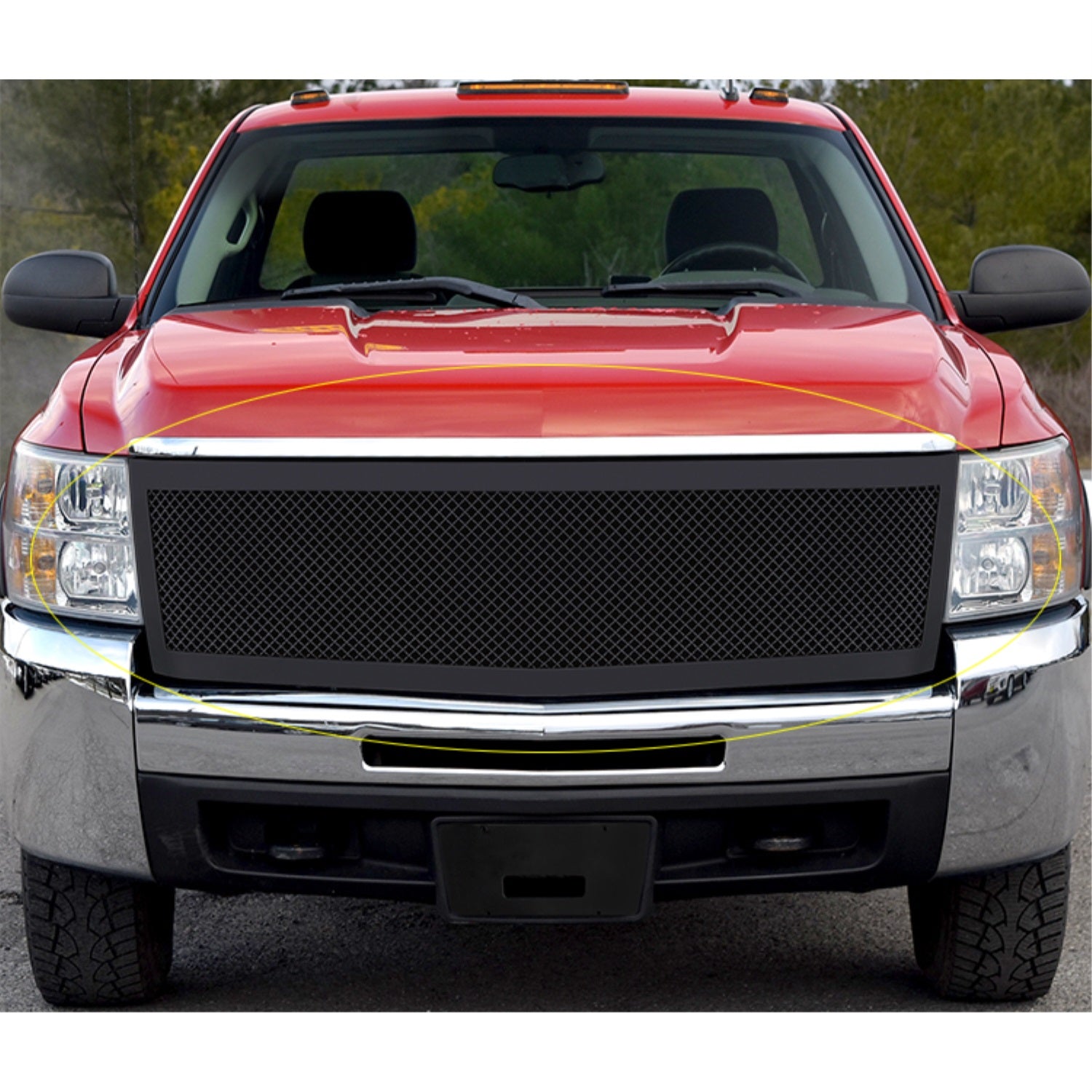 2007-2010 Chevy Silverado 2500 /2007-2010 Chevy Silverado 3500 Carbon Steel Black Powder Coated Finish 2.5 Mm Wire Mesh Black Wire Mesh Grille