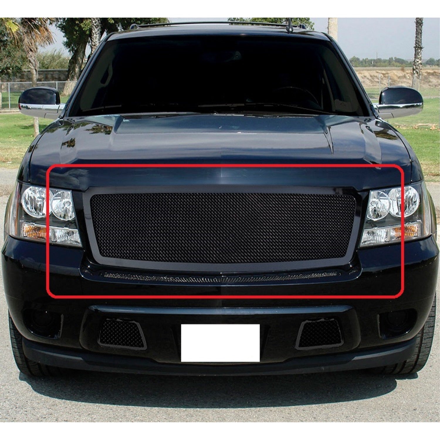 2007-2013 Chevy Avalanche /2007-2014 Chevy Suburban /2007-2014 Chevy Tahoe Not For Hybrid Stainless Steel Black Powder Coated Finish 1.8 Mm Wire Mesh Black Wire Mesh Grille