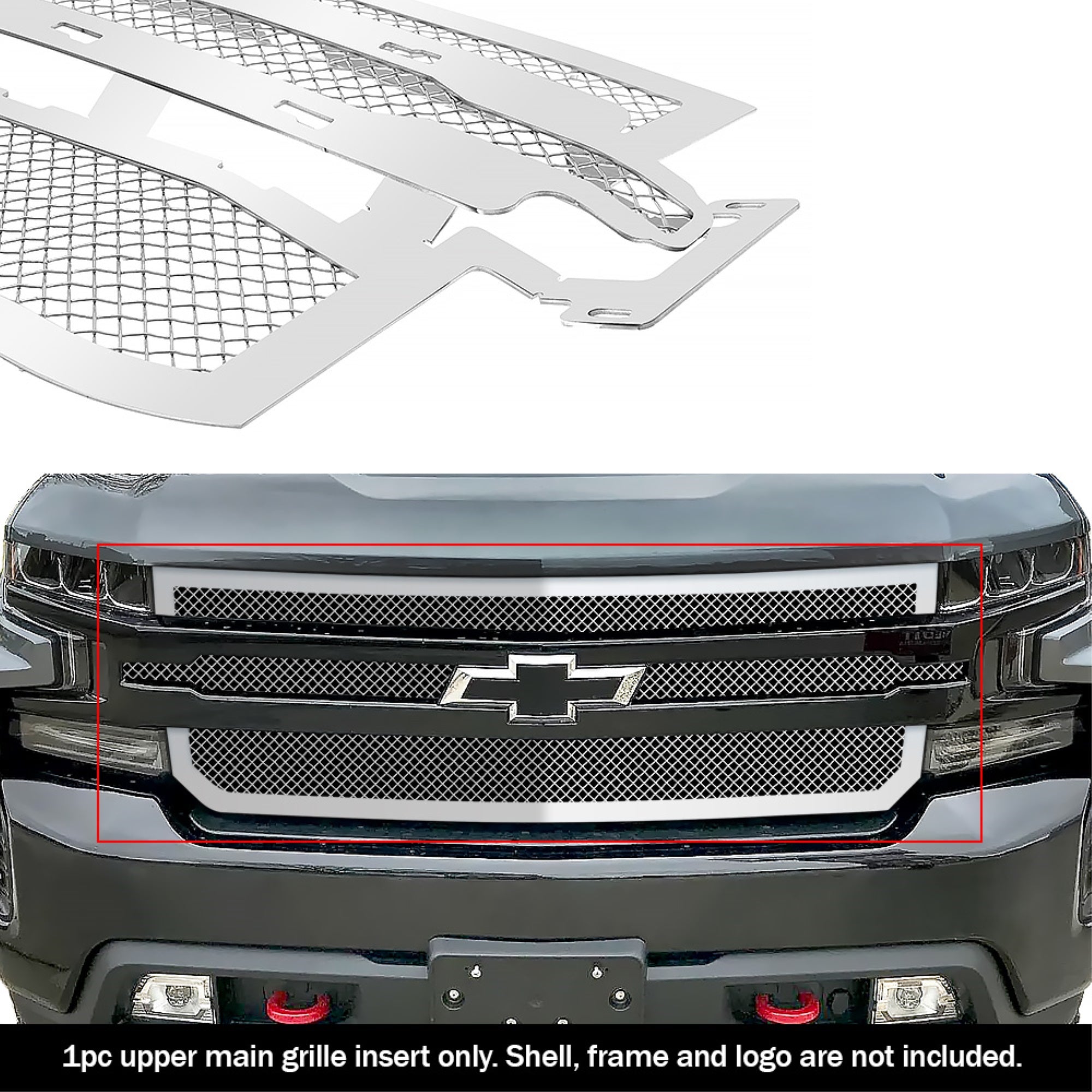 2019-2022 Chevy Silverado 1500 Not For Custom Trailboss/Custom/Work Truck Stainless Steel Polished Finish 1.8 Mm Wire Mesh Mesh Grille
