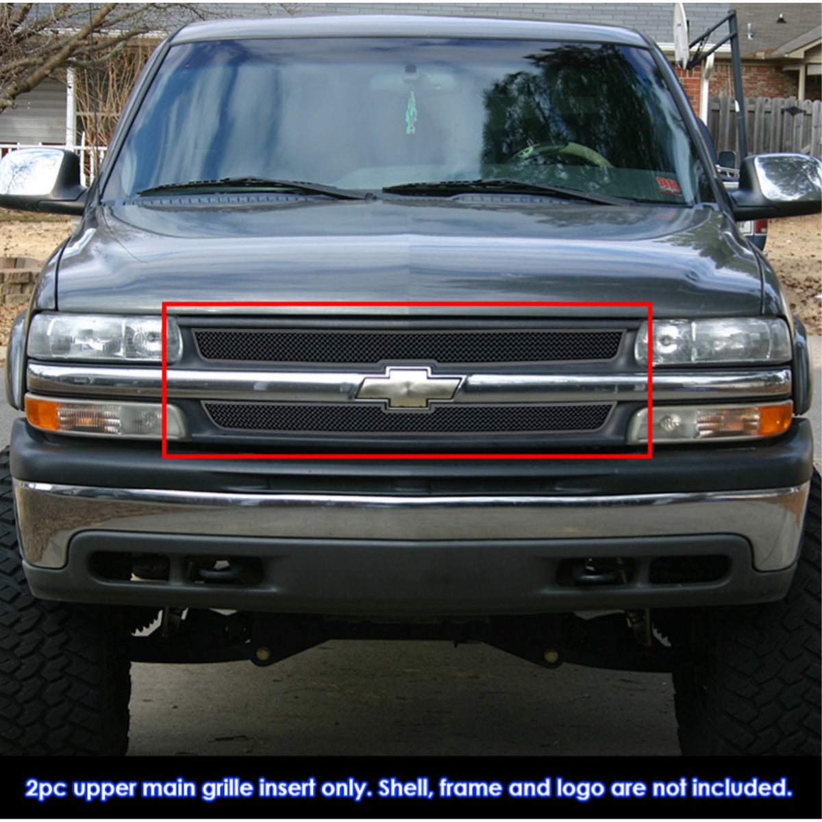 1999-2002 Chevy Silverado 1500/1500 Hd/2500 /2000-2006 Chevy Suburban /2000-2006 Chevy Tahoe /1999-2000 Chevy Silverado 2500 Hd/3500 Stainless Steel Black Powder Coated Finish 1.8 Mm Wire Mesh Black Wire Mesh Grille