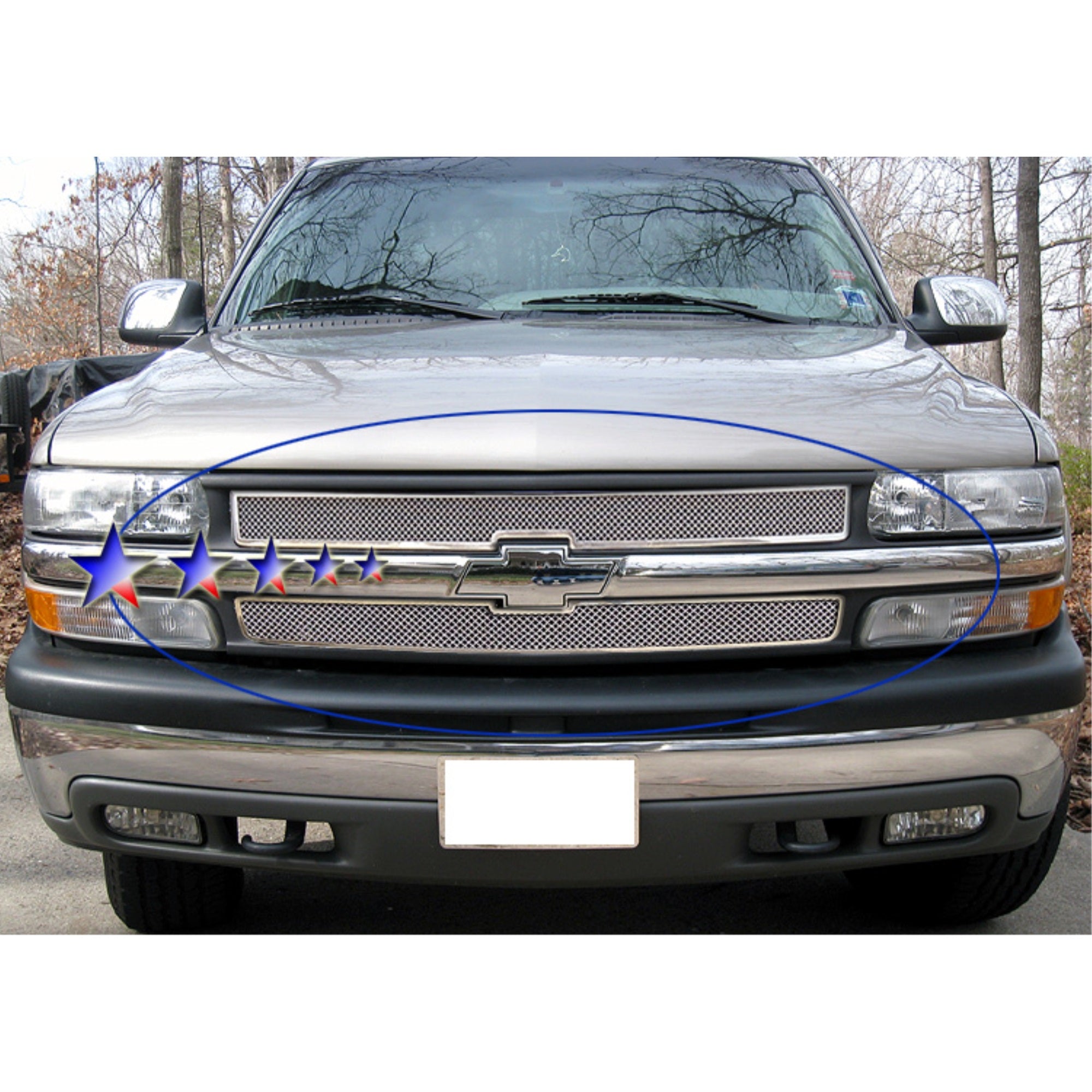 1999-2002 Chevy Silverado 1500/1500 Hd/2500 /2000-2006 Chevy Suburban /2000-2006 Chevy Tahoe /1999-2000 Chevy Silverado 2500 Hd/3500 Stainless Steel Polished Finish 1.8 Mm Wire Mesh Mesh Grille