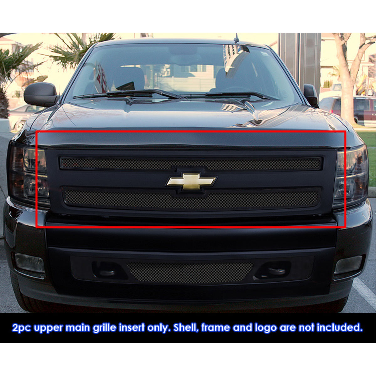 2007-2013 Chevy Silverado 1500 Only For Models With Logo Height Exceeding Center Bar Stainless Steel Black Powder Coated Finish 1.8 Mm Wire Mesh Black Wire Mesh Grille