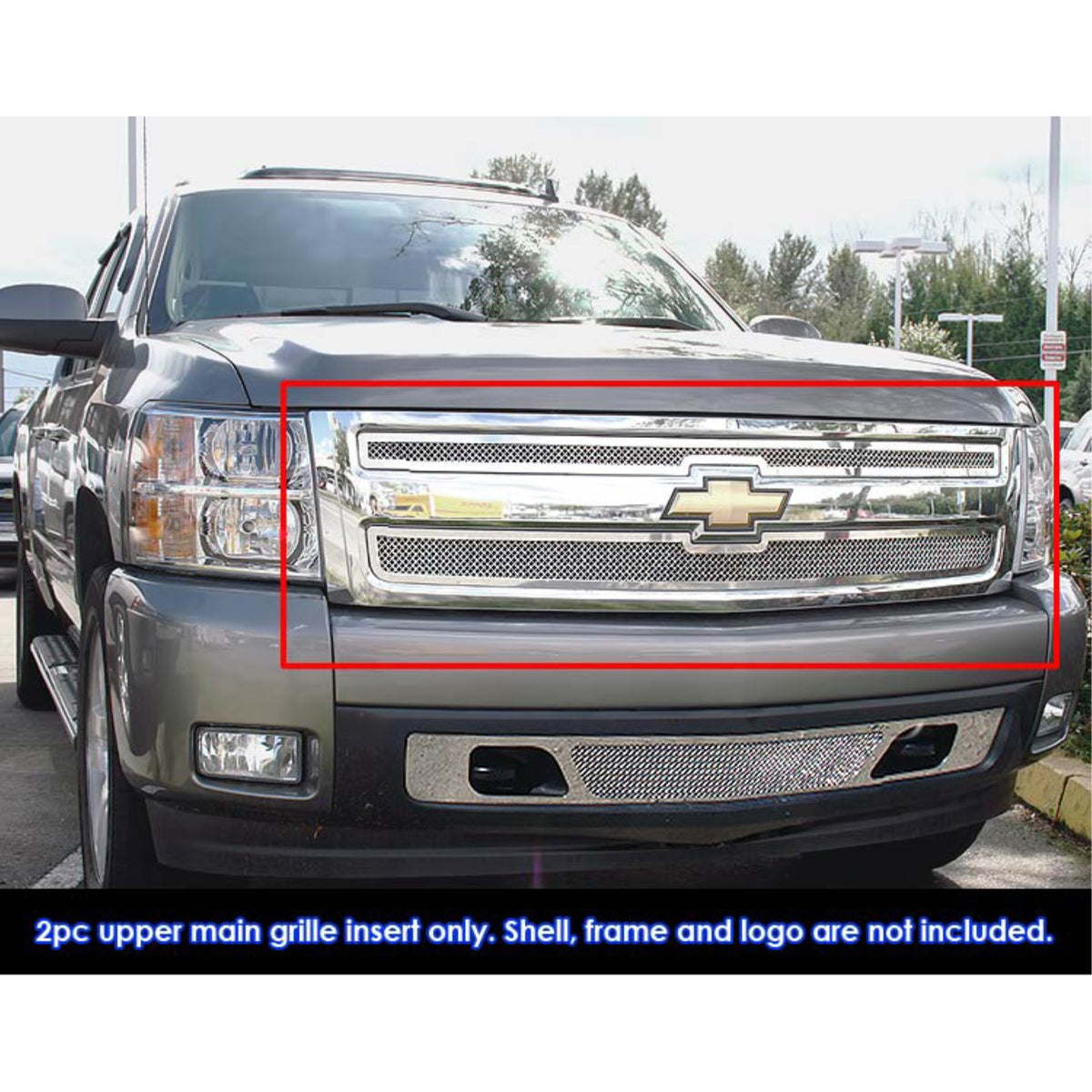 2007-2013 Chevy Silverado 1500 Only For Models With Logo Height Exceeding Center Bar Stainless Steel Polished Finish 1.8 Mm Wire Mesh Mesh Grille