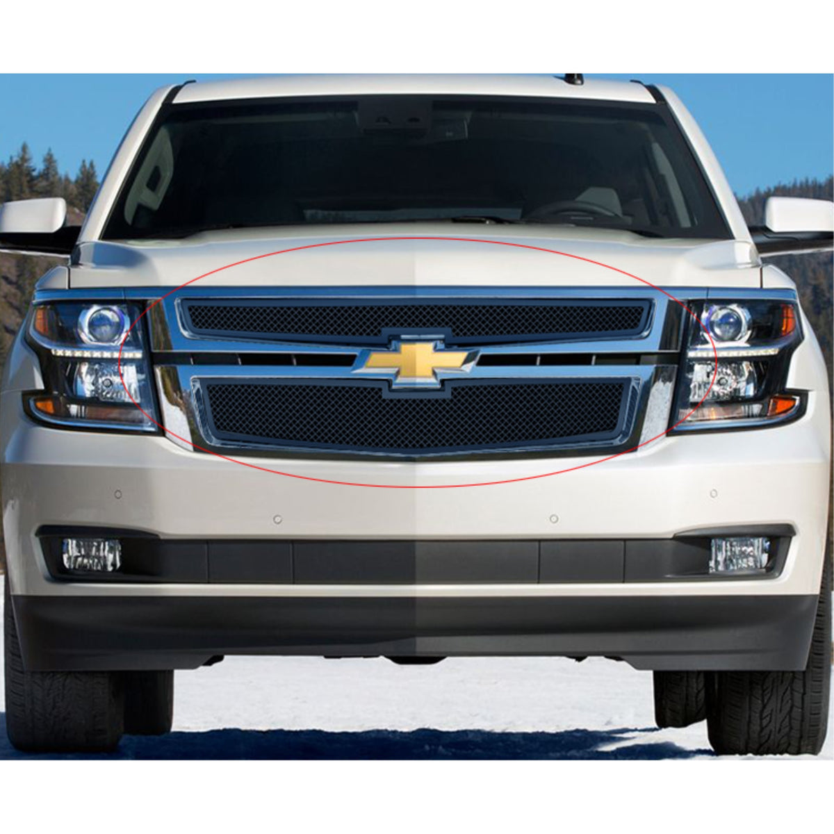 2015-2020 Chevy Suburban (For Both Honeycomb Style And Bar Style)/2015-2020 Chevy Tahoe (For Both Honeycomb Style And Bar Style) Stainless Steel Black Powder Coated Finish 1.8 Mm Wire Mesh Black Wire Mesh Grille