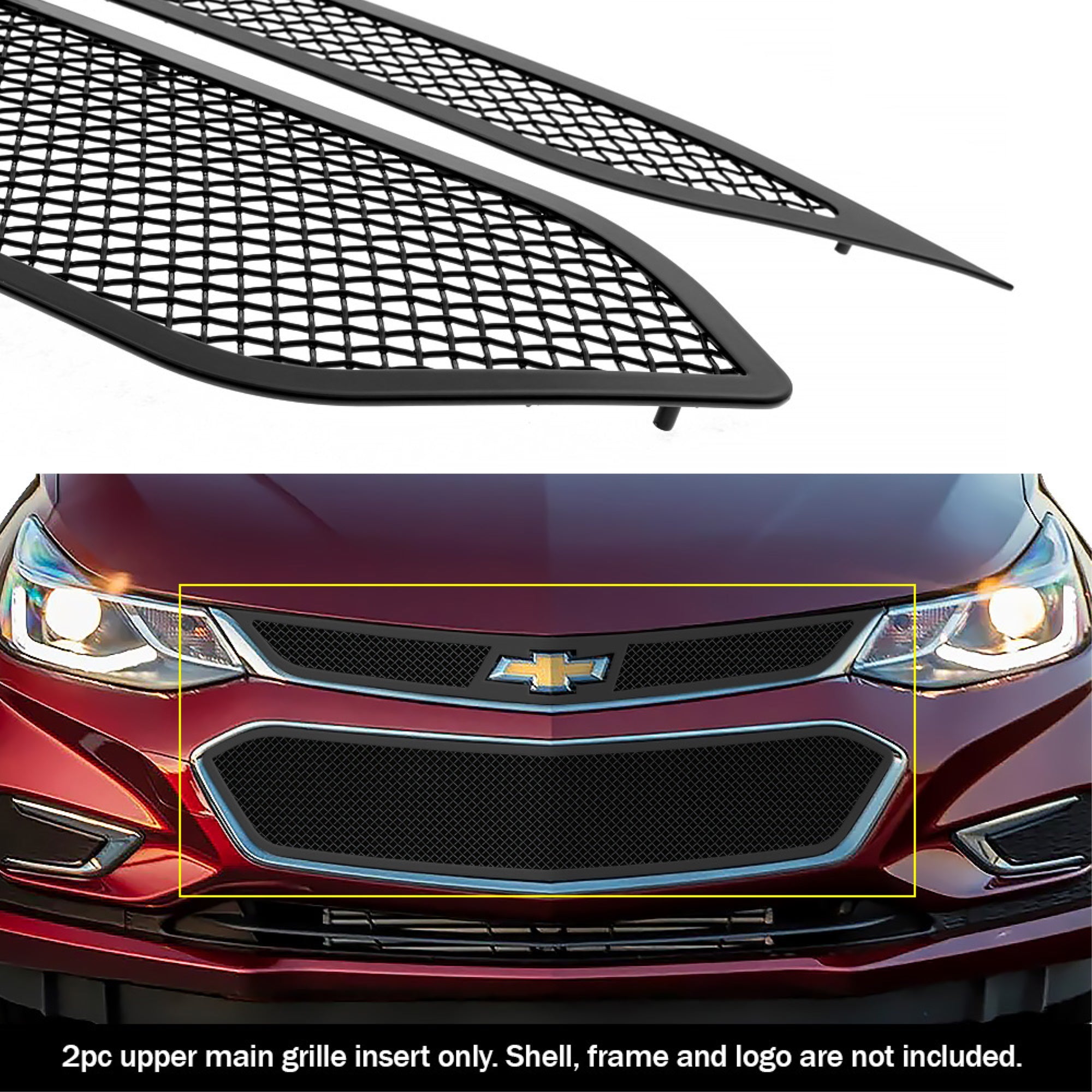 2016-2018 Chevy Cruze Not For Rs Package Stainless Steel Black Powder Coated Finish 1.8 Mm Wire Mesh Black Wire Mesh Grille