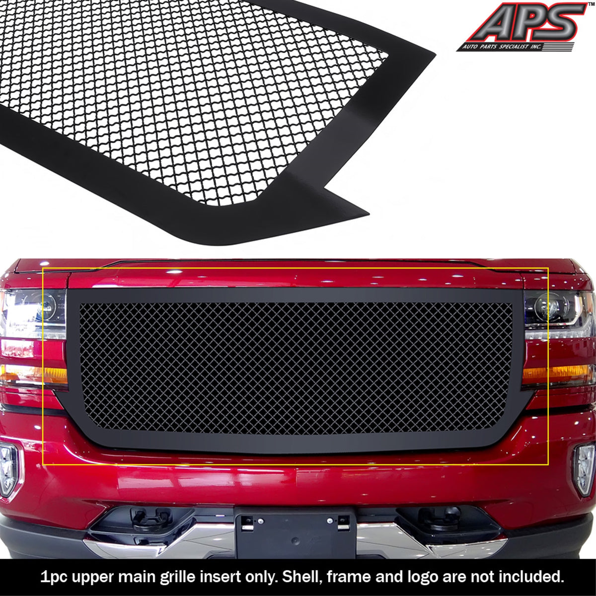 2016-2018 Chevy Silverado 1500 /2019 Chevy Silverado 1500 Ld Stainless Steel Black Powder Coated Finish 2.5 Mm Wire Mesh Black Wire Mesh Grille
