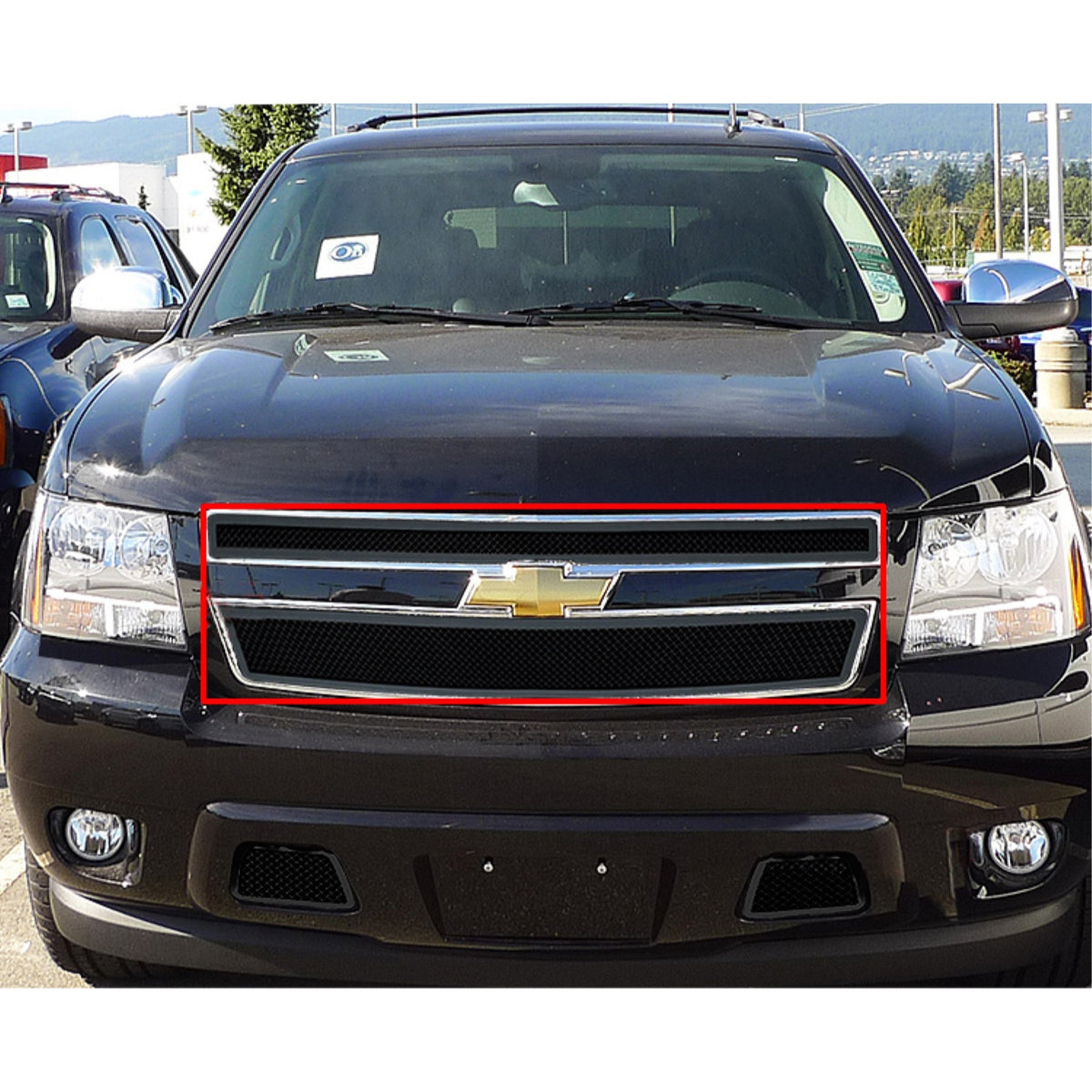 2007-2014 Chevy Avalanche /2007-2014 Chevy Suburban /2007-2014 Chevy Tahoe Not For Hybrid Stainless Steel Black Powder Coated Finish 1.8 Mm Wire Mesh Black Wire Mesh Grille