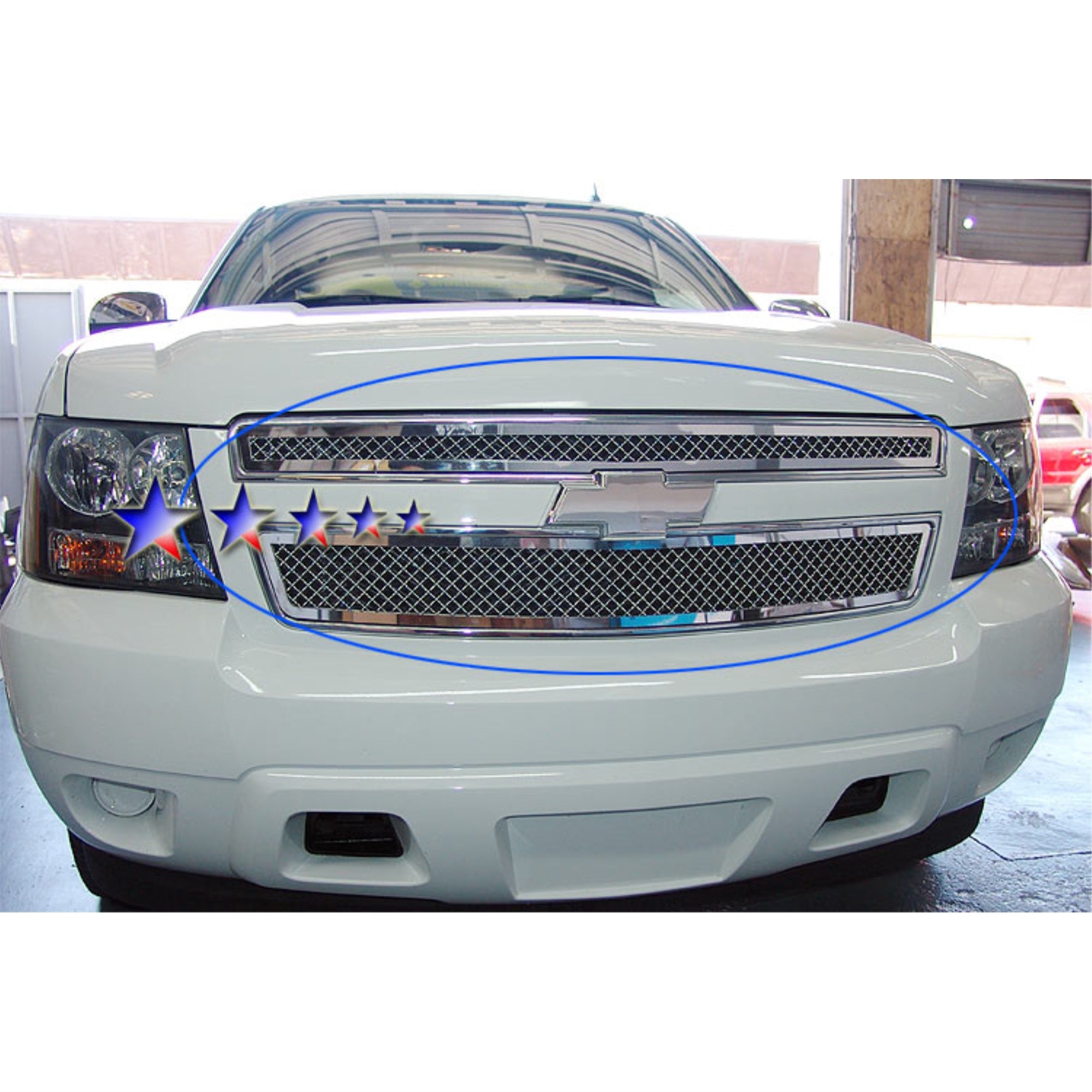 2007-2014 Chevy Avalanche /2007-2014 Chevy Suburban /2007-2014 Chevy Tahoe Not For Hybrid Stainless Steel Polished Finish 2.5 Mm Wire Mesh Mesh Grille