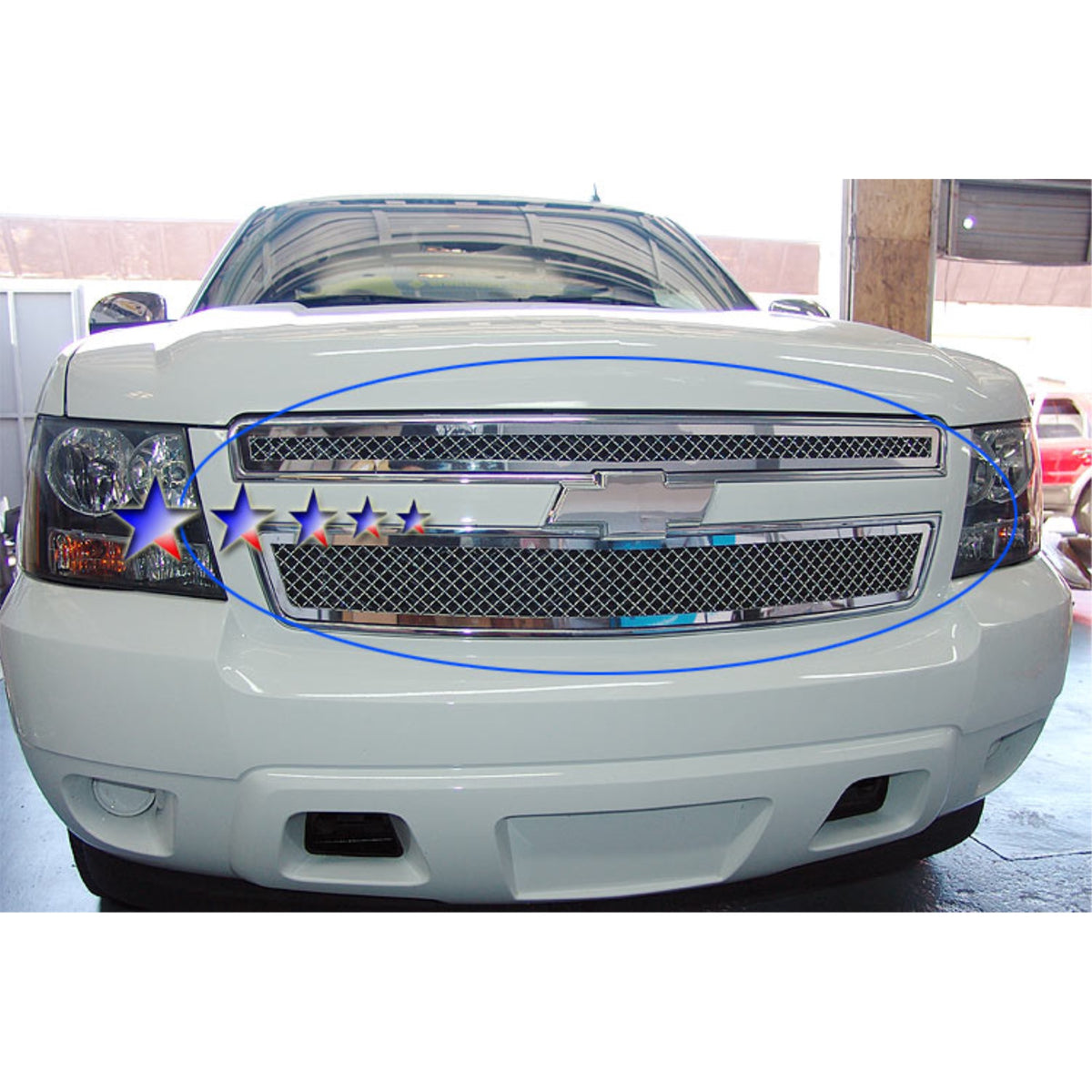 2007-2014 Chevy Avalanche /2007-2014 Chevy Suburban /2007-2014 Chevy Tahoe Not For Hybrid Stainless Steel Polished Finish 2.5 Mm Wire Mesh Mesh Grille