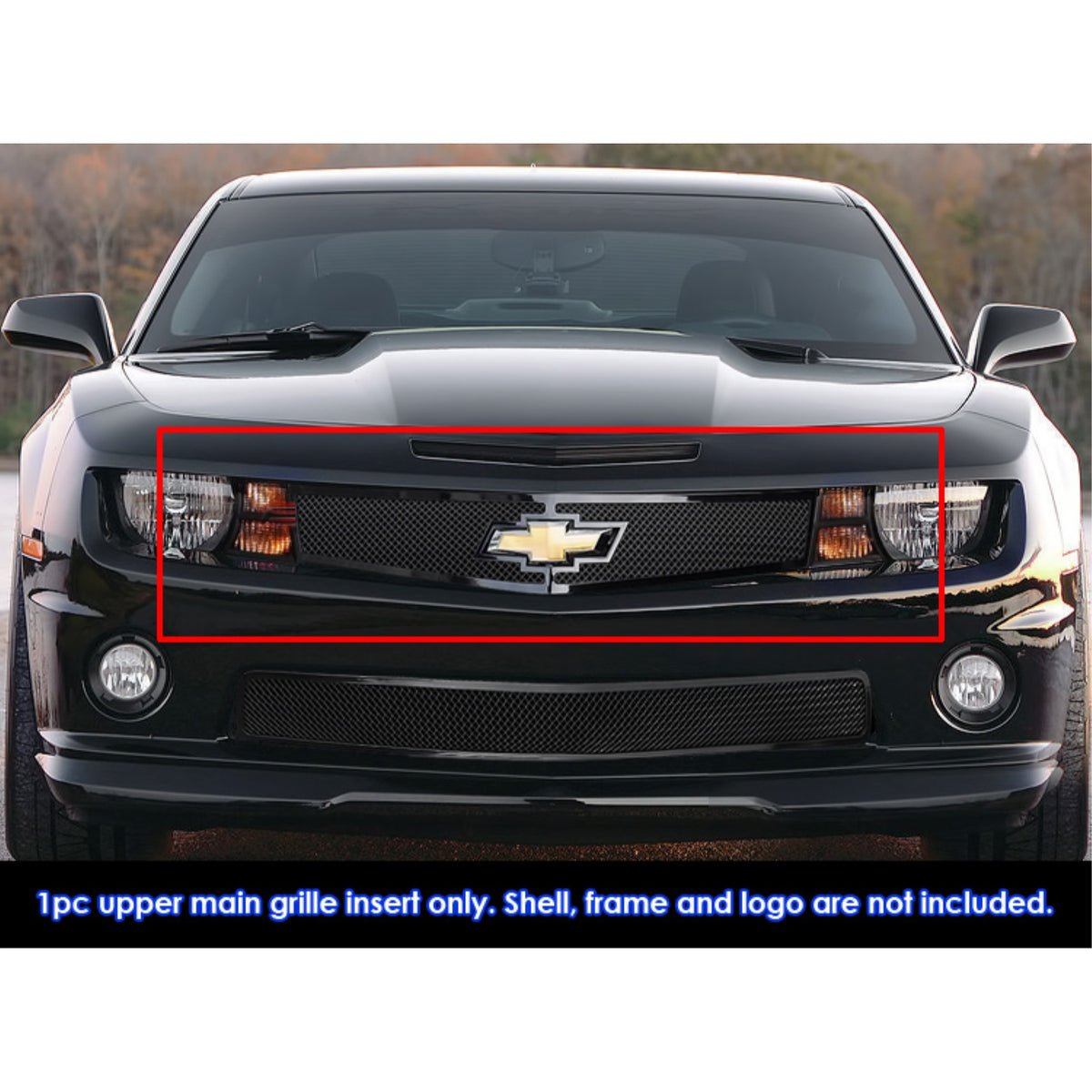 2010-2013 Chevy Camaro Short With Logo Show Not For Zl1 Model Stainless Steel Black Powder Coated Finish 1.8 Mm Wire Mesh Black Wire Mesh Grille