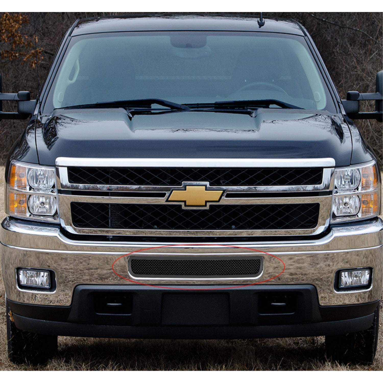 2011-2014 Chevy Silverado 2500 Hd /2011-2014 Chevy Silverado 3500 Hd Stainless Steel Black Powder Coated Finish 1.8 Mm Wire Mesh Black Wire Mesh Grille