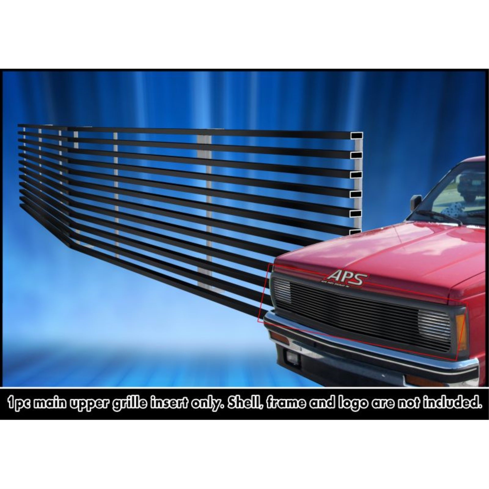 1991-1994 Chevy Blazer Phantom Grille/1991-1993 Chevy S-10 Phantom Grille Stainless Steel Black Powder Coated Finish 8X6 Horizontal Billet Black Stainless Steel Billet Grille