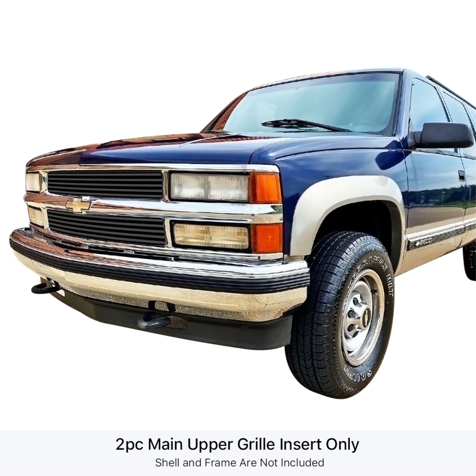 1994-1999 Chevy Blazer Not For S-10/1994-1999 Chevy C/K Pickup Not For C2500 Single Light/1994-1999 Chevy Suburban /1995-1999 Chevy Tahoe Stainless Steel Black Powder Coated Finish 8X6 Horizontal Billet Black Stainless Steel Billet Grille