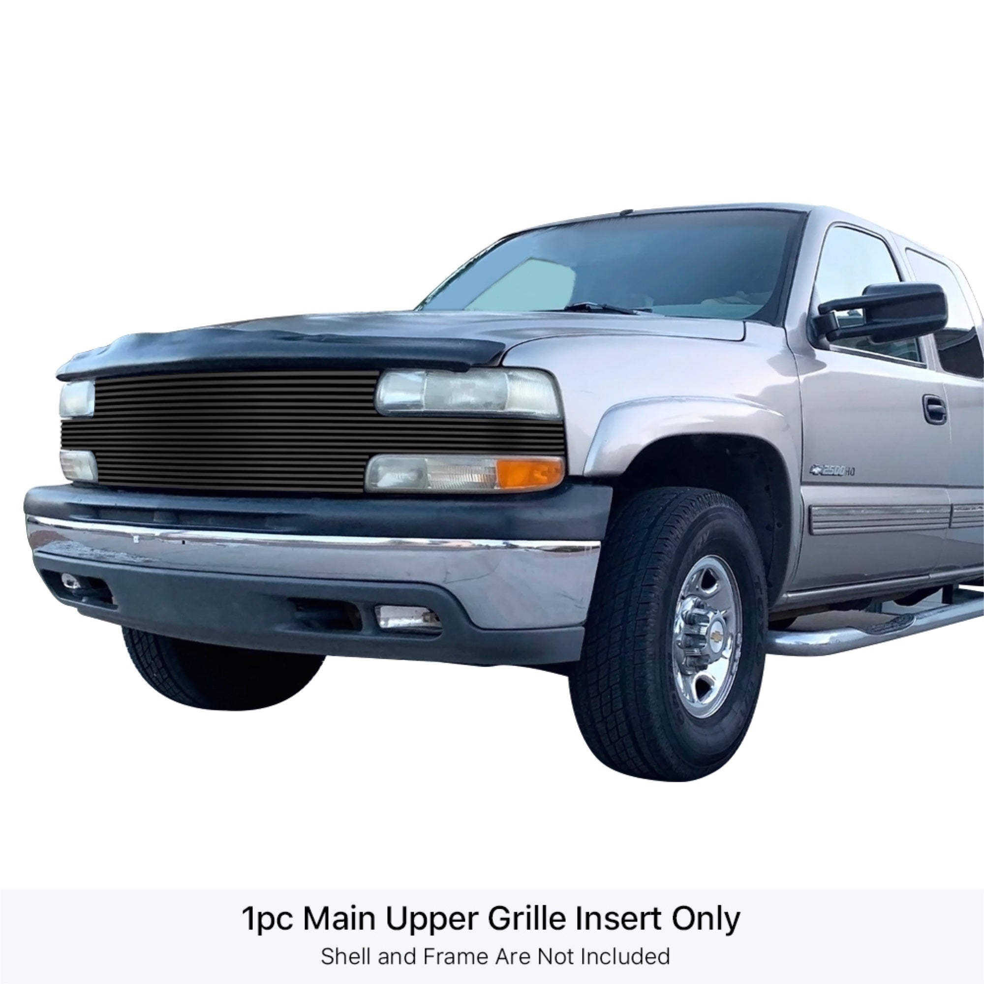 1999-2002 Chevy Silverado 1500 Full Face/2000-2006 Chevy Suburban Full Face/2000-2006 Chevy Tahoe Full Face Stainless Steel Black Powder Coated Finish Horizontal Billet Black Stainless Steel Billet Grille