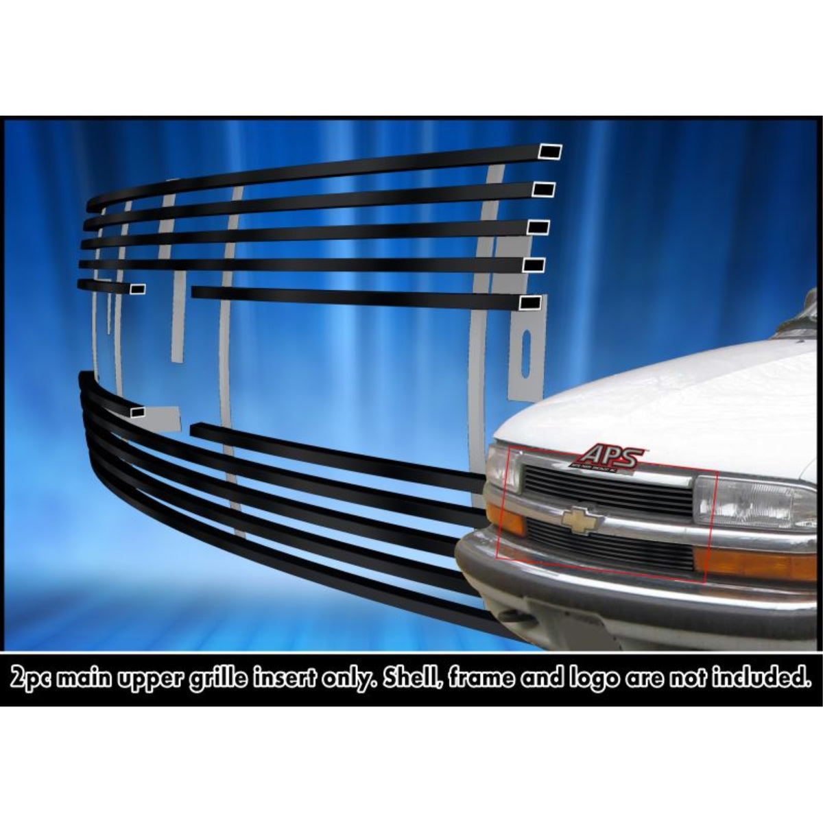1998-2005 Chevy Blazer Horizontal Bar/1998-2004 Chevy S-10 Horizontal Bar Stainless Steel Black Powder Coated Finish Horizontal Billet Black Stainless Steel Billet Grille