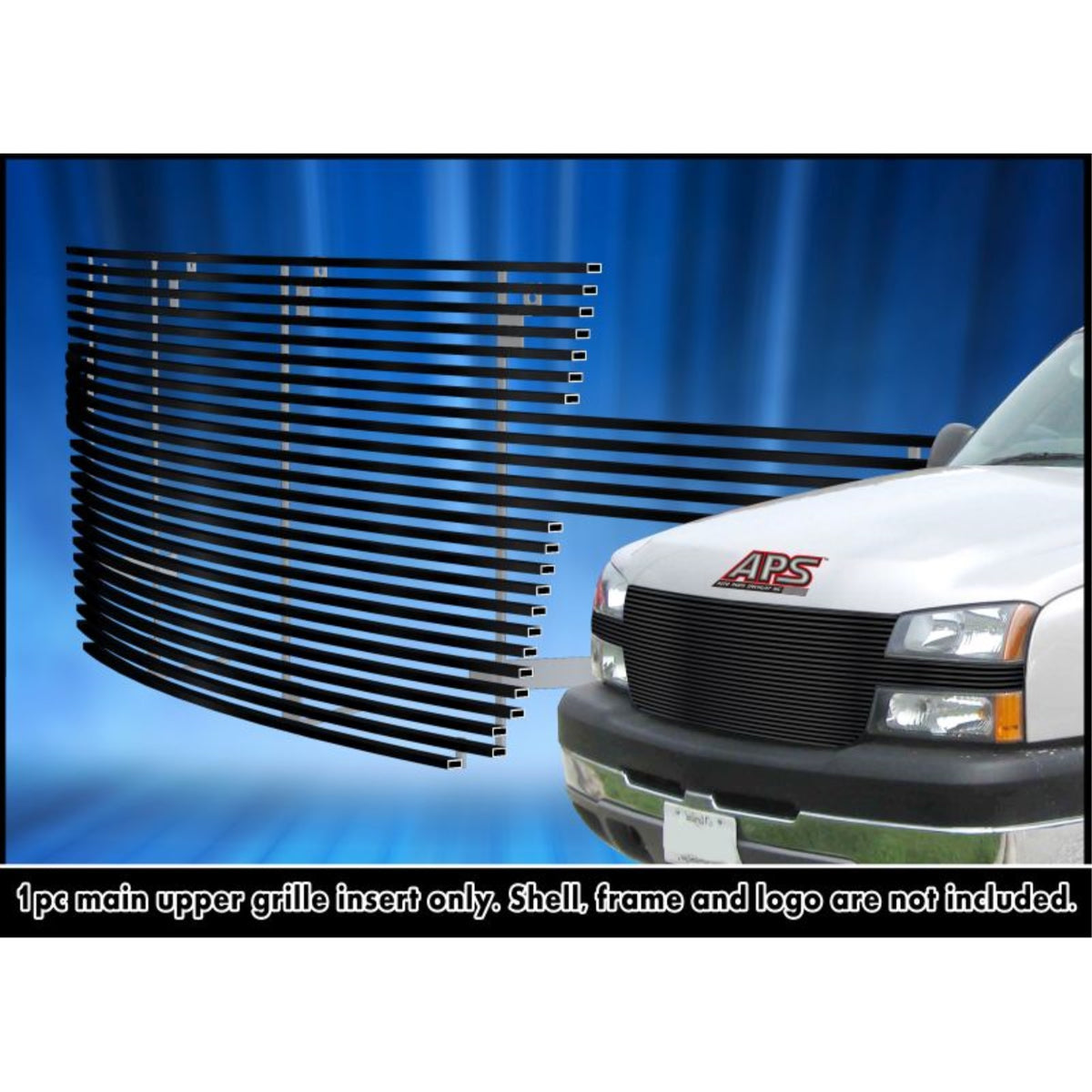 2005-2006 Chevy Silverado 2500 Full Face/2005-2006 Chevy Silverado 3500 Full Face Stainless Steel Black Powder Coated Finish Horizontal Billet Black Stainless Steel Billet Grille