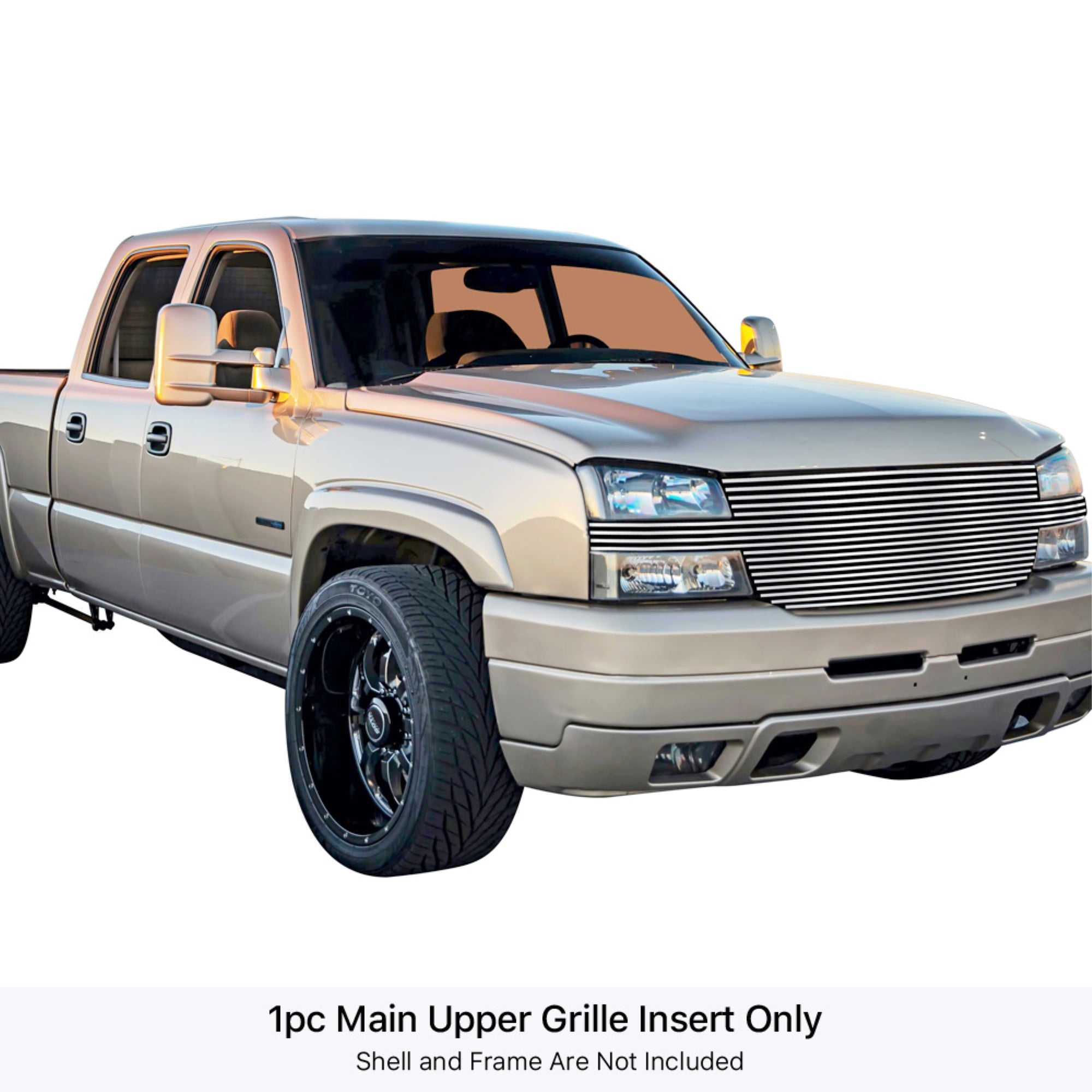 2005-2006 Chevy Silverado 2500 Full Face/2005-2006 Chevy Silverado 3500 Full Face 304 Stainless Steel Polished Finish Horizontal Billet Stainless Steel Billet Grille