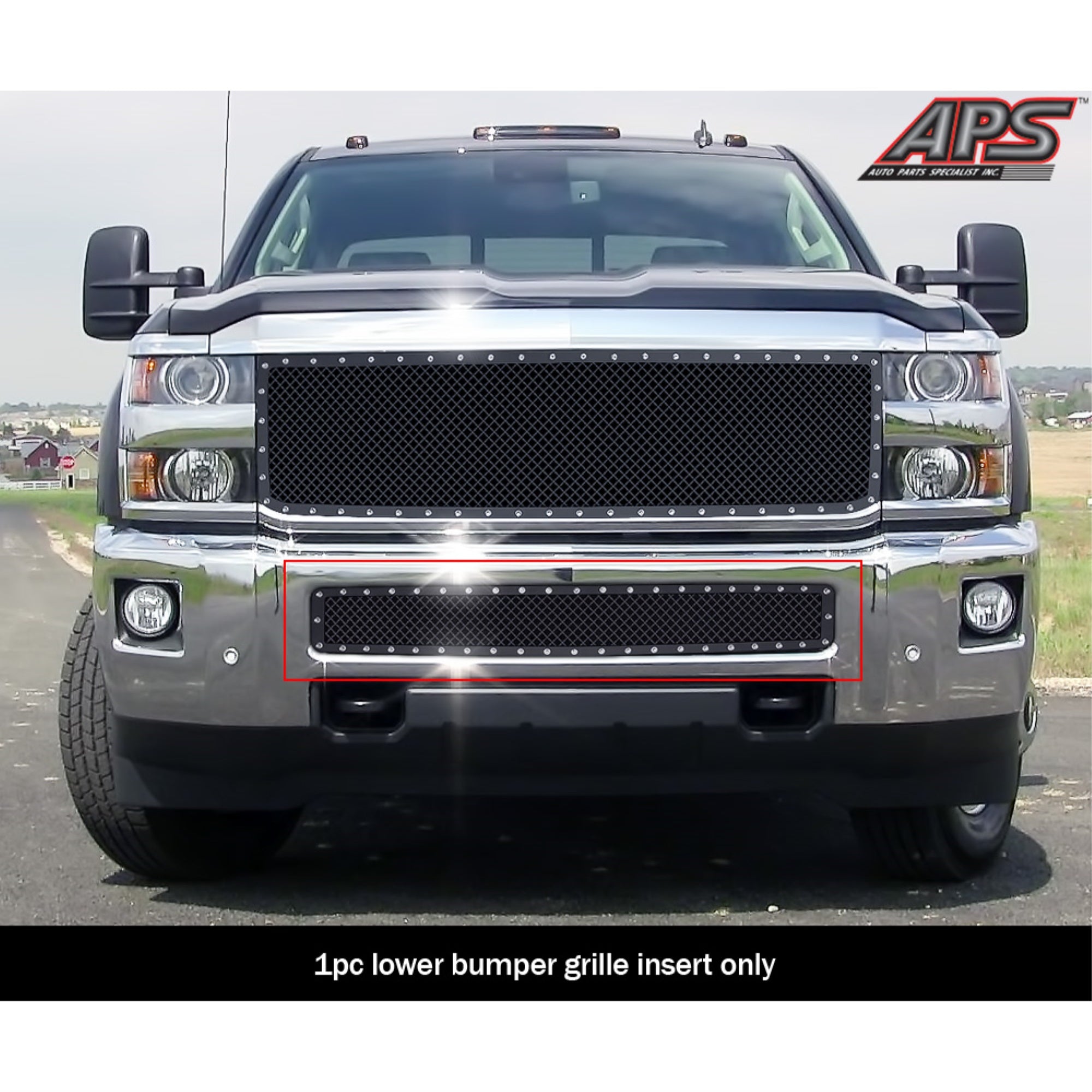 2015-2019 Chevy Silverado 3500 Hd Without Parking Sensor/2015-2019 Chevy Silverado 2500 Hd Without Parking Sensor Carbon Steel Black Powder Coated Finish 2.5 Mm Wire Mesh Rivet Style Rivet Grille