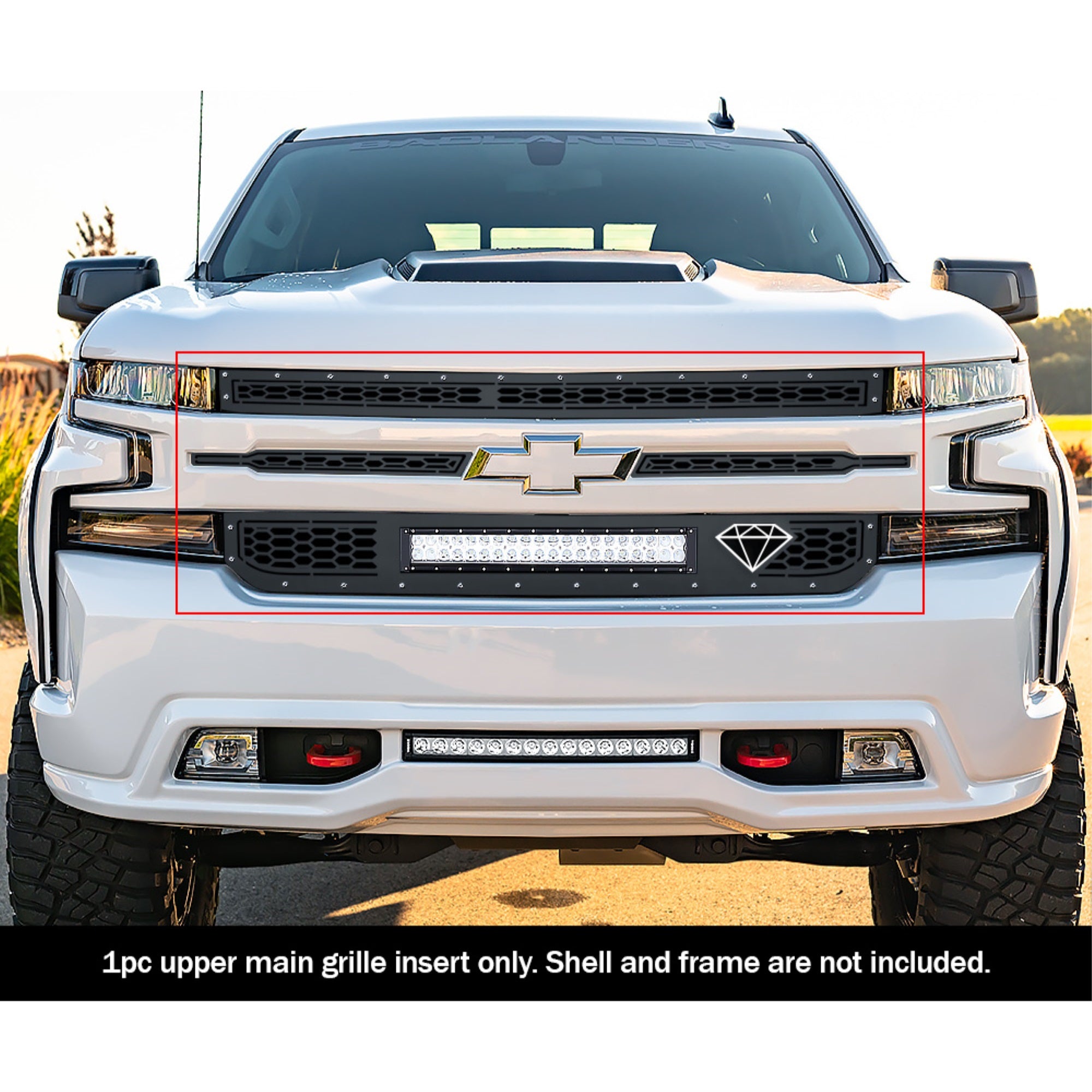 2019-2022 Chevy Silverado 1500 Not For Custom Trailboss/Custom/Work Truck Stainless Steel Black Powder Coated Finish Laser Cut Mesh With 20' Led Sheet Grille