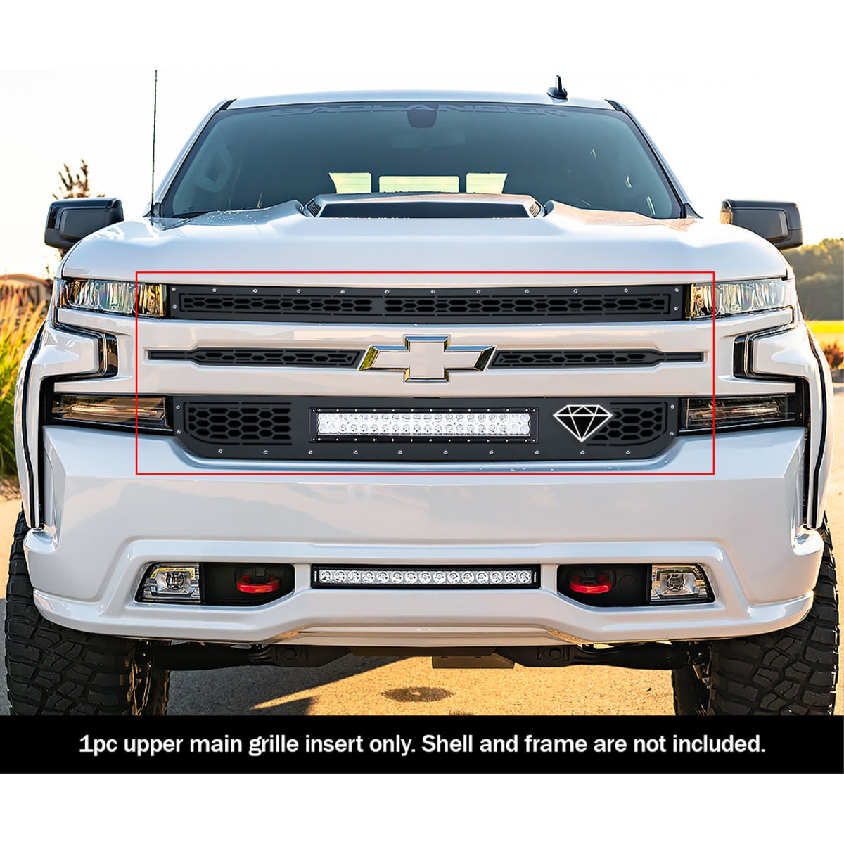 2019-2022 Chevy Silverado 1500 Not For Custom Trailboss/Custom/Work Truck Stainless Steel Black Powder Coated Finish Laser Cut Mesh With 20' Led Sheet Grille
