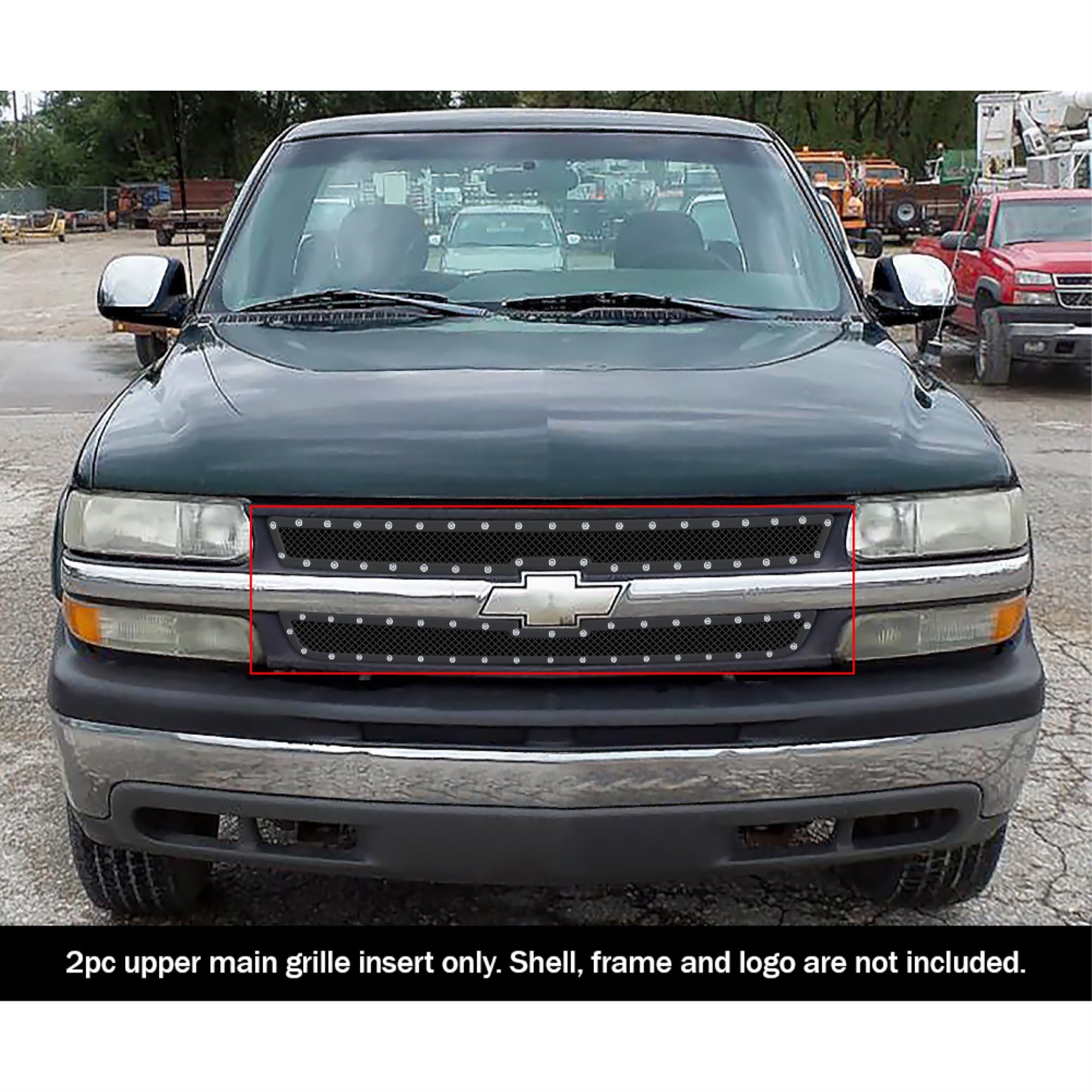 2001-2002 Chevy Silverado 2500 /2001-2002 Chevy Silverado 3500 Stainless Steel Black Powder Coated Finish 1.8 Mm Wire Mesh Rivet Style Rivet Grille