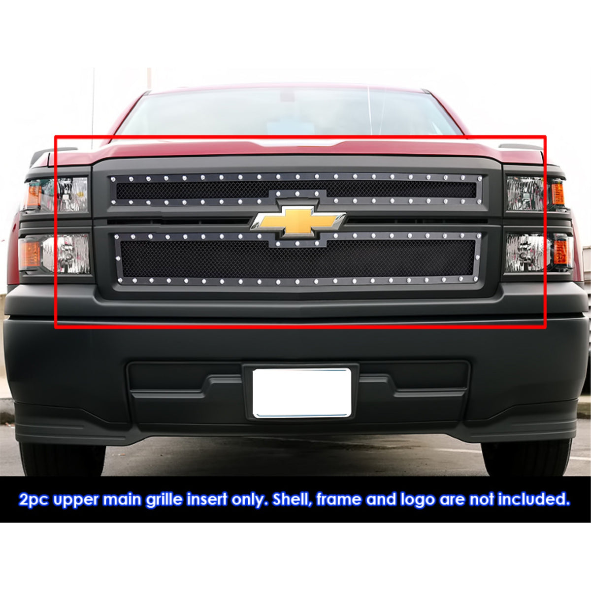 2014-2015 Chevy Silverado 1500 Not For Z71 Stainless Steel Black Powder Coated Finish 1.8 Mm Wire Mesh Rivet Style Rivet Grille