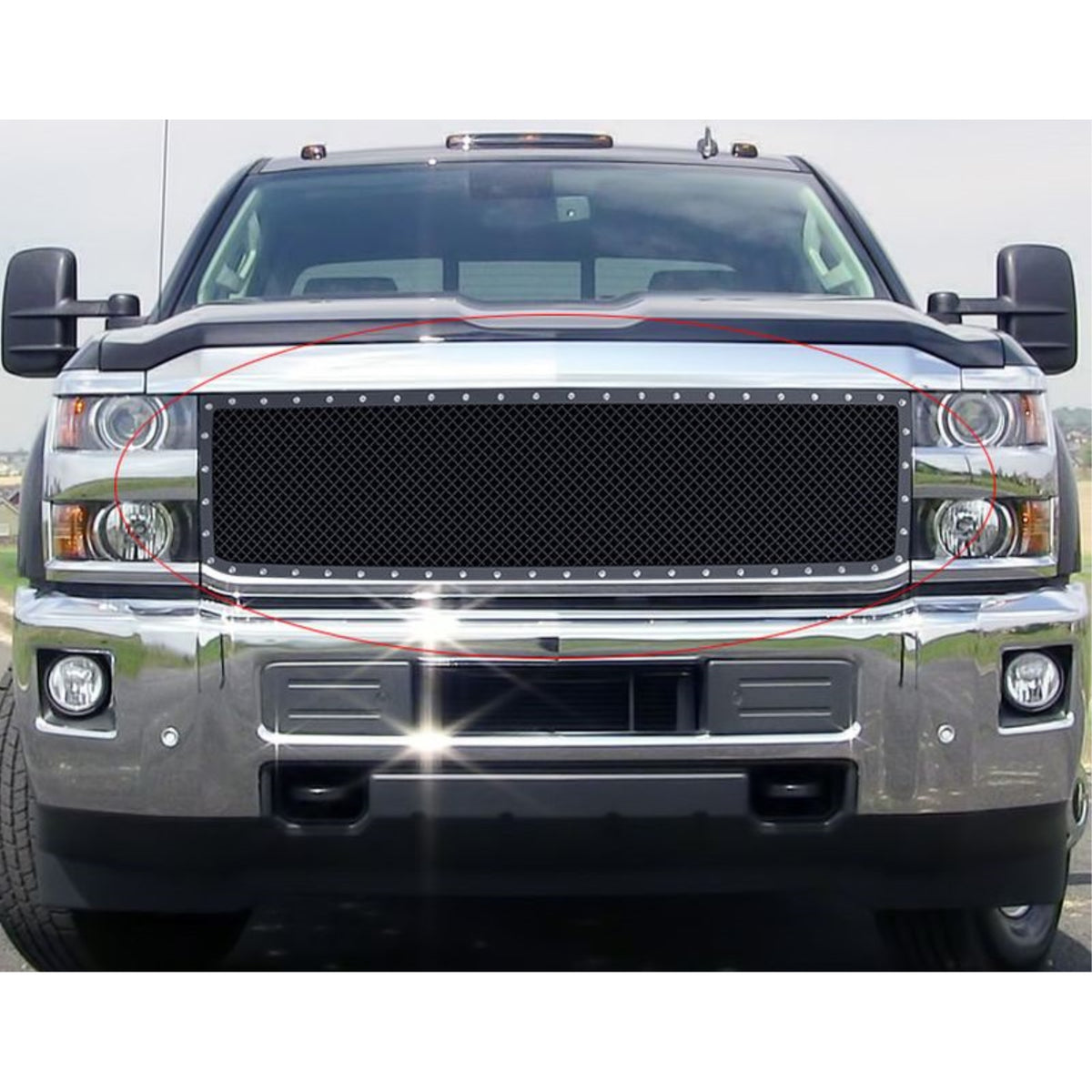 2015-2019 Chevy Silverado 2500 Hd /2015-2019 Chevy Silverado 3500 Hd Carbon Steel Black Powder Coated Finish 2.5 Mm Wire Mesh Rivet Style Rivet Grille